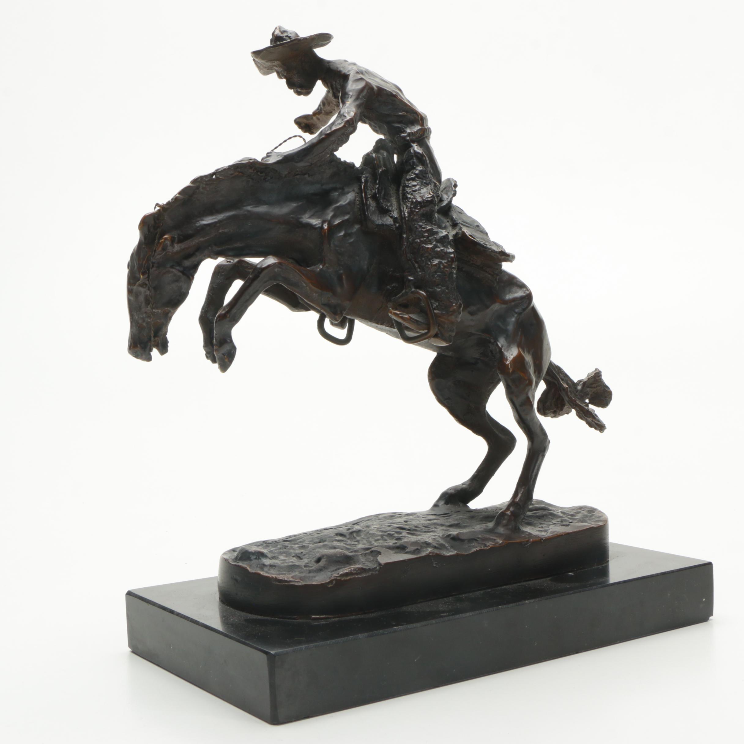 Brass Sculpture After Frederic Remington's "Bronco Buster"
