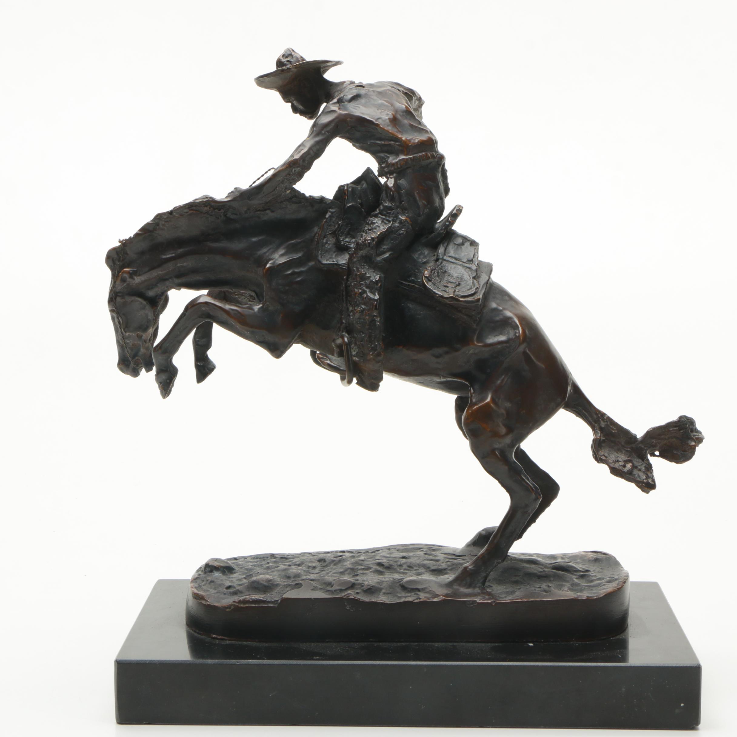 Brass Sculpture After Frederic Remington's "Bronco Buster"