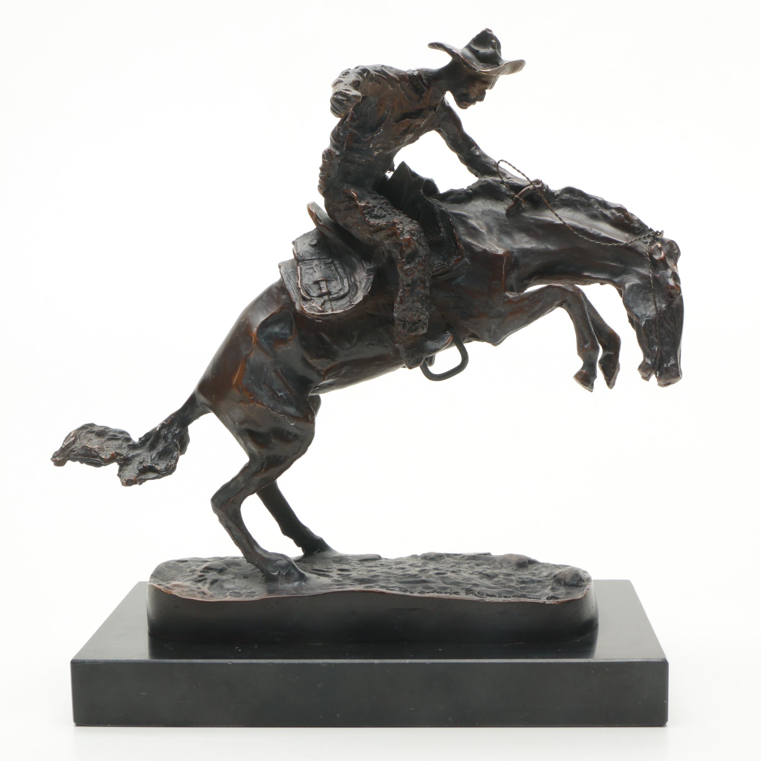 Brass Sculpture After Frederic Remington's "Bronco Buster"