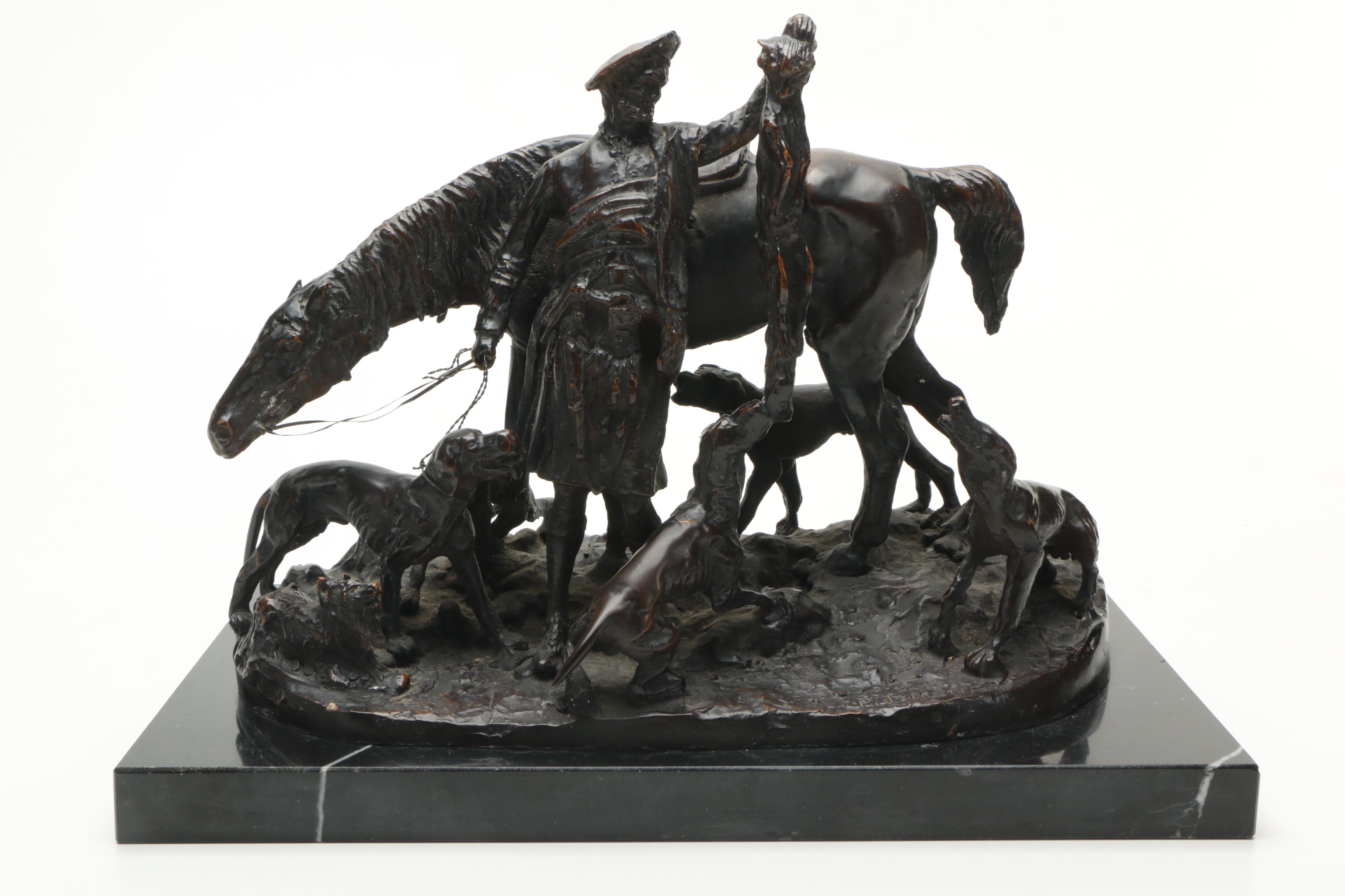 After Pierre-Jules Mêne Reproduction Sculpture "After The Hunt in Scotland"