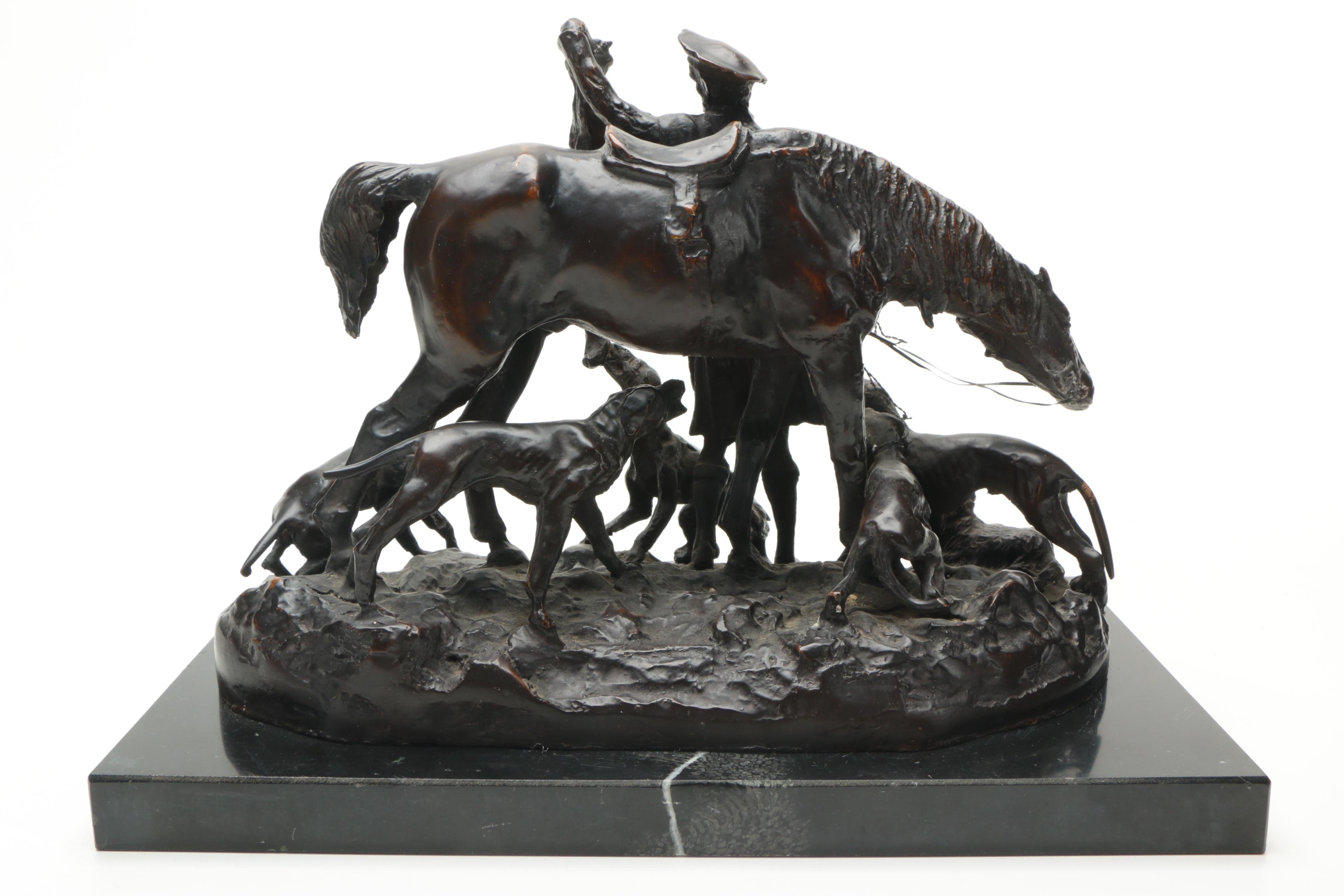 After Pierre-Jules Mêne Reproduction Sculpture "After The Hunt in Scotland"