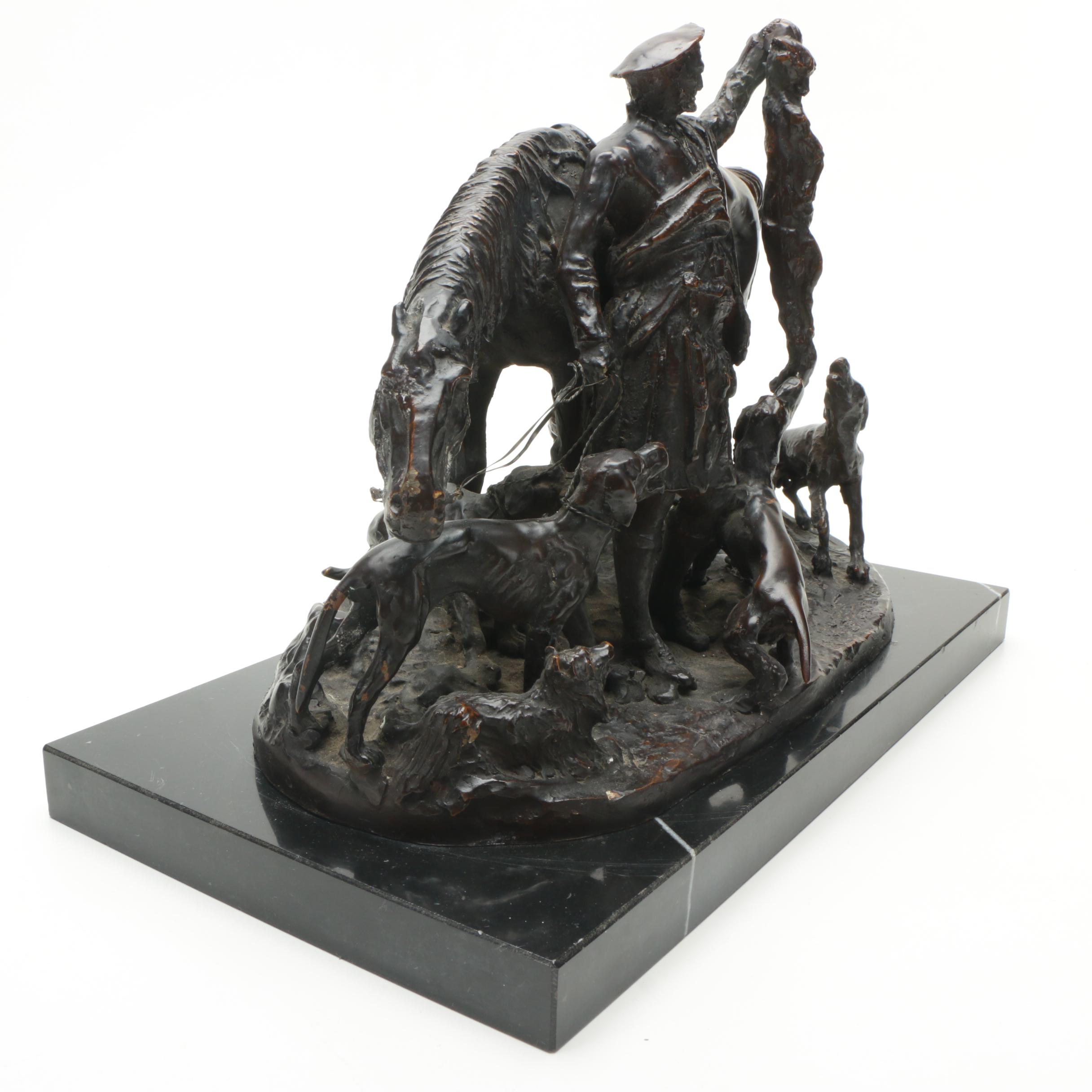 After Pierre-Jules Mêne Reproduction Sculpture "After The Hunt in Scotland"
