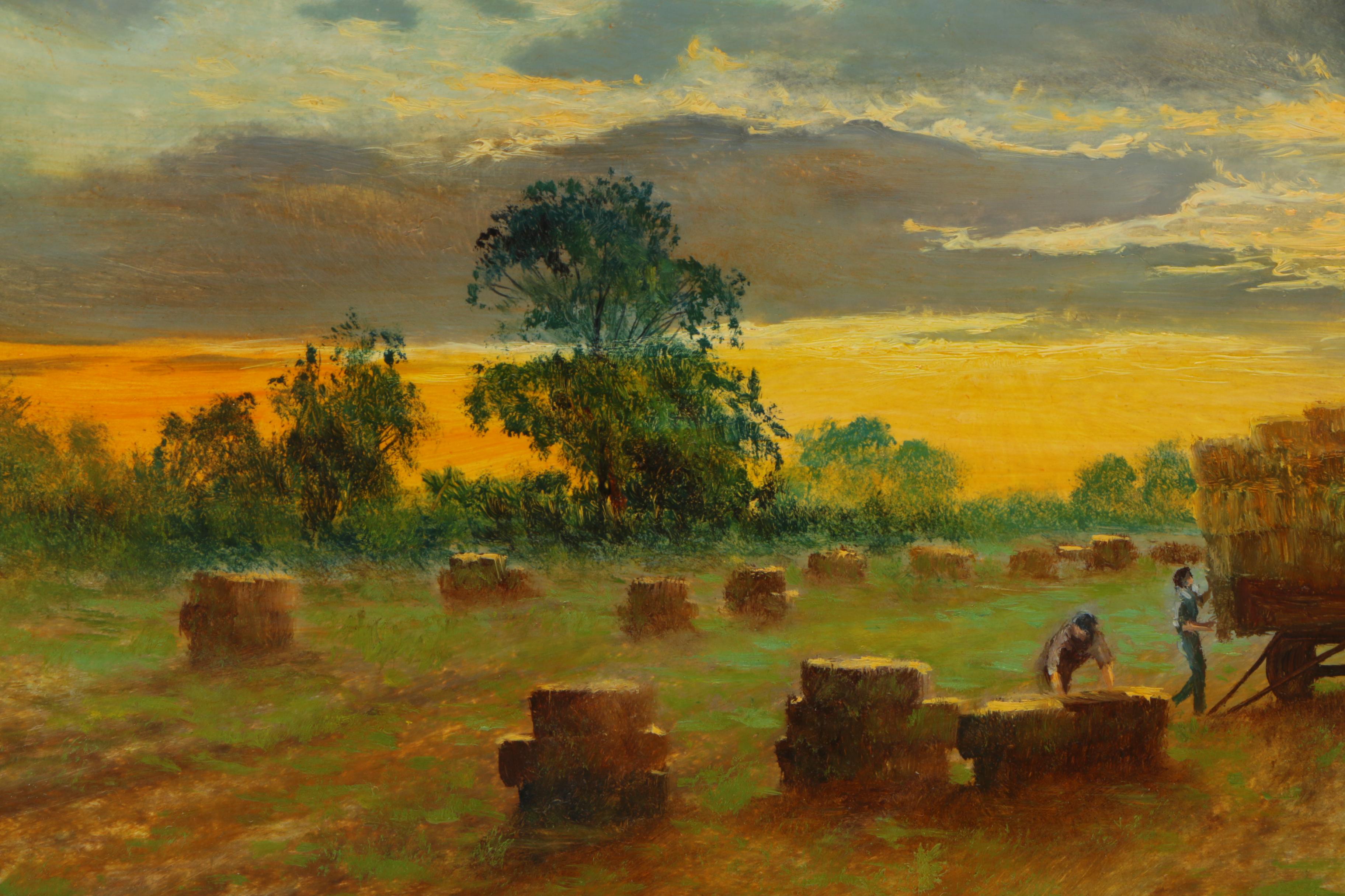 Oil Painting of Farmers Collecting Hay