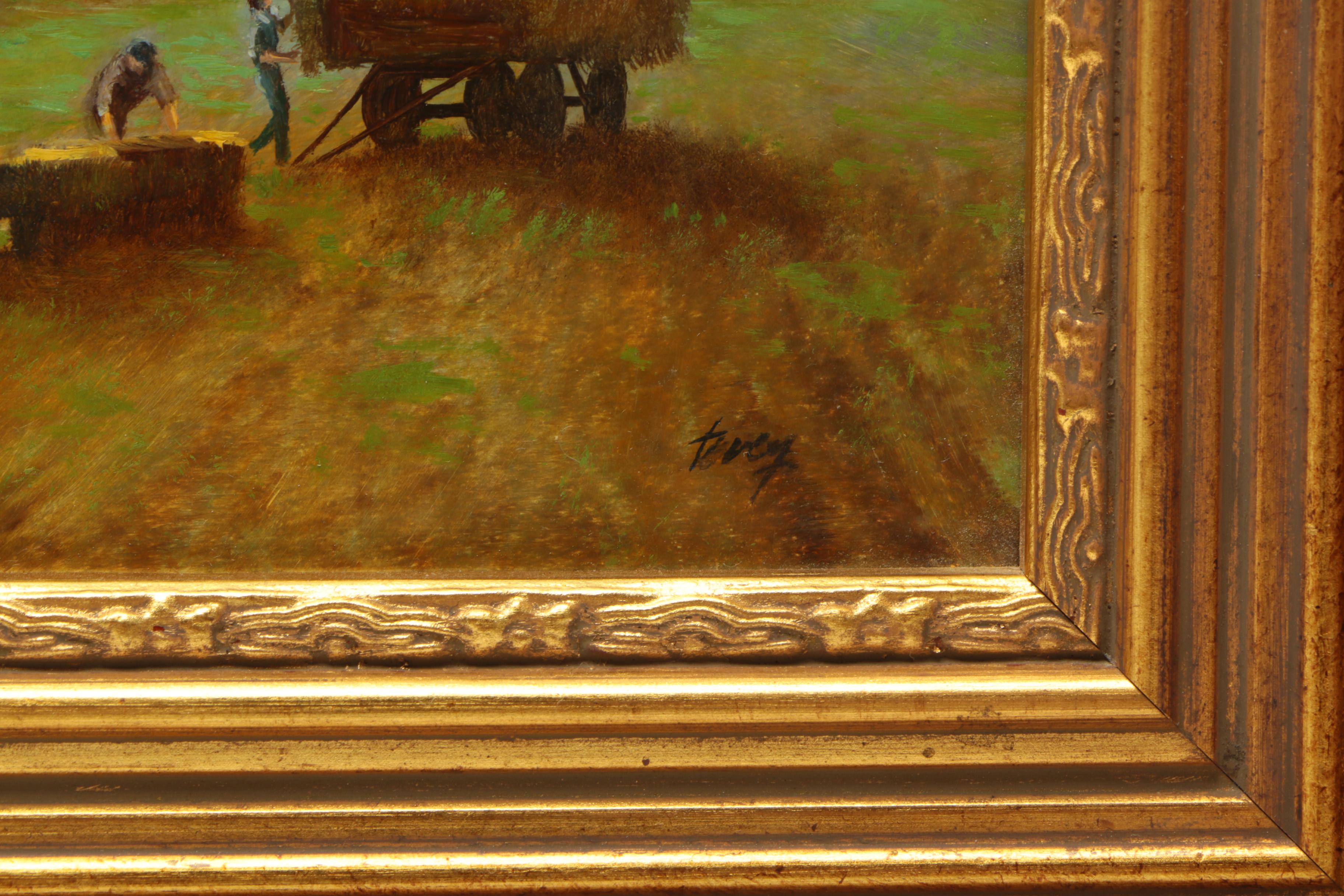 Oil Painting of Farmers Collecting Hay