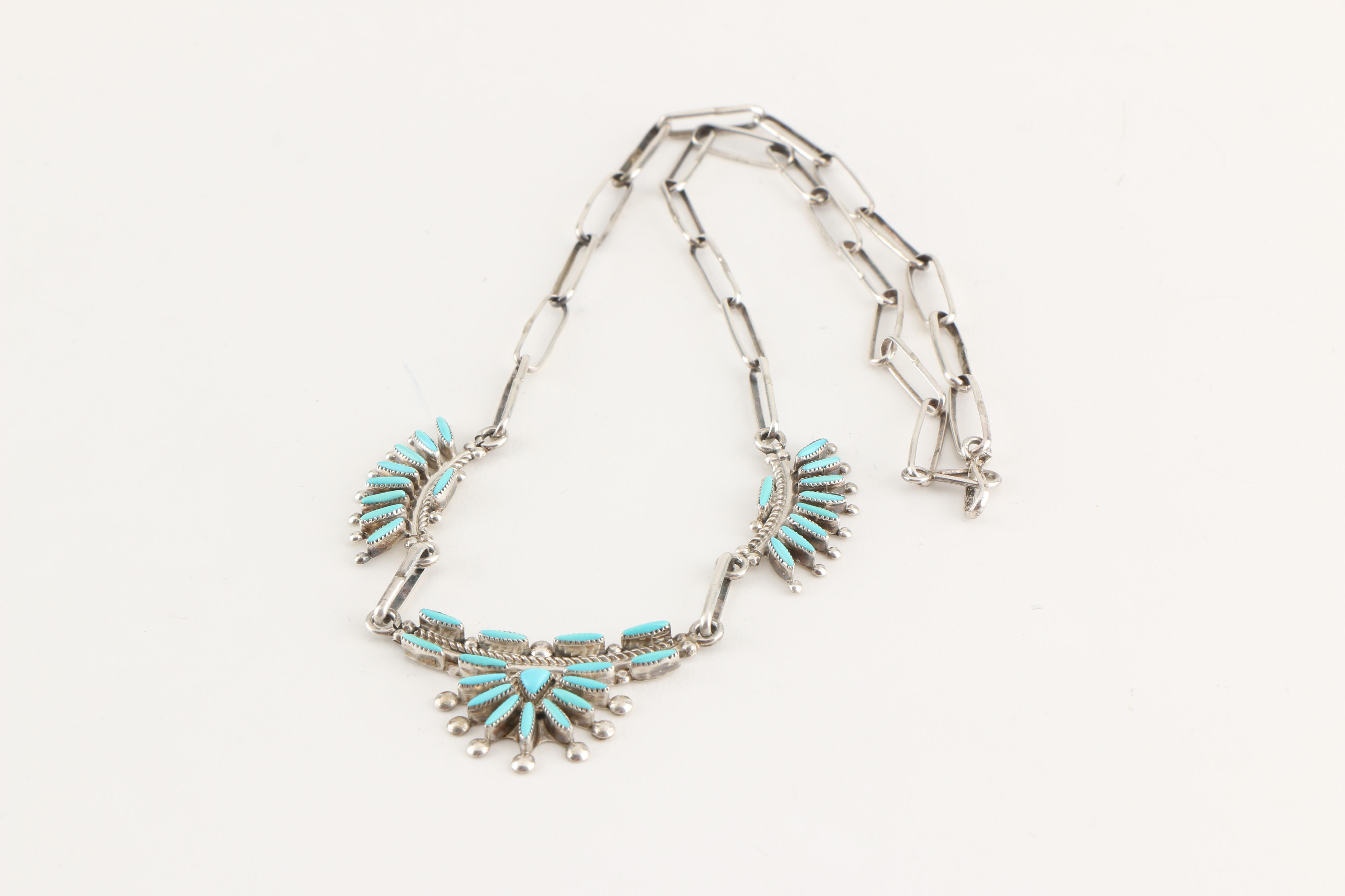 Sterling Silver Turquoise and Howlight Jewelry Including Native American Pieces