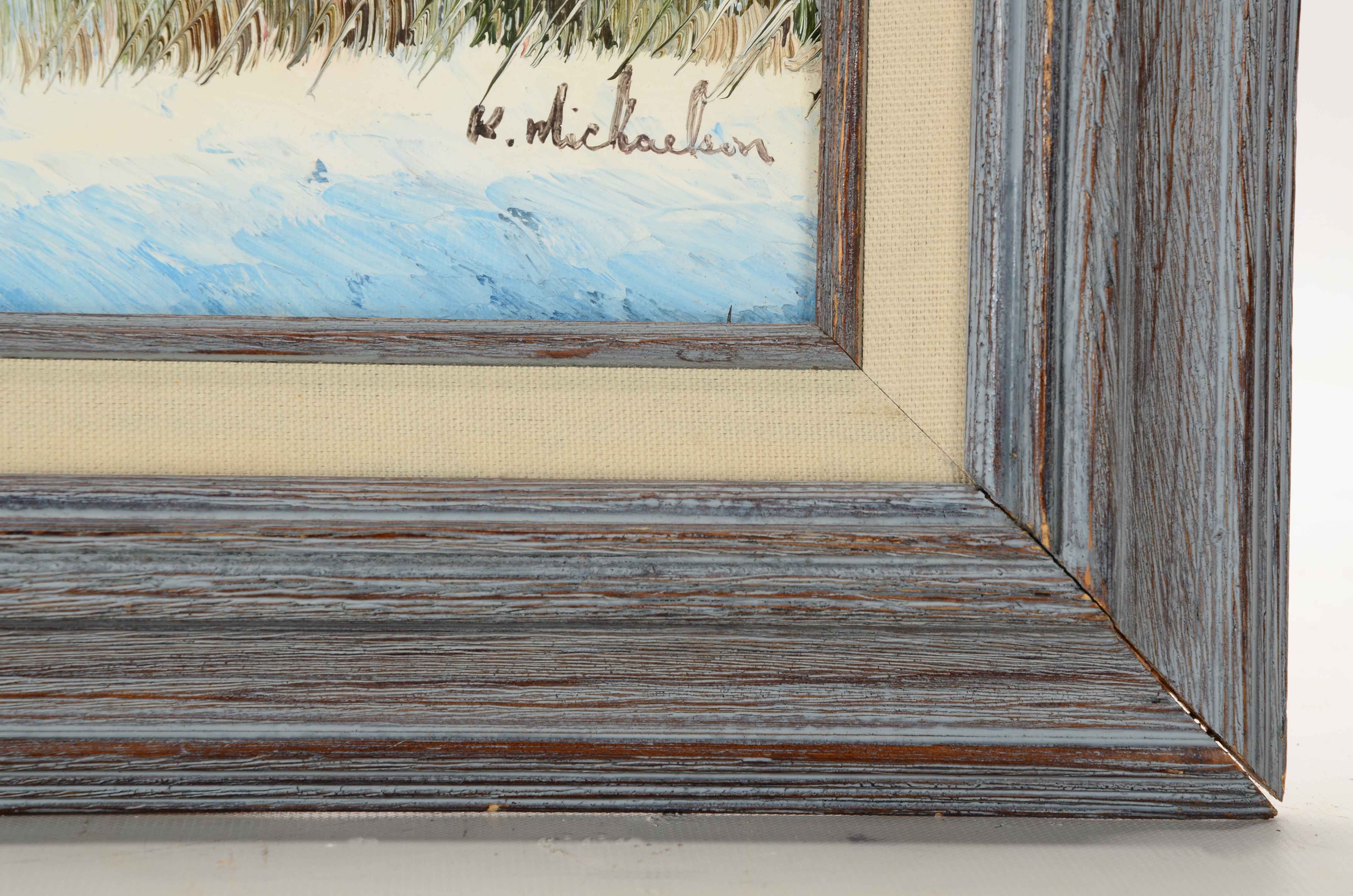 K. Michaelson Signed Oil Painting of a Covered Bridge