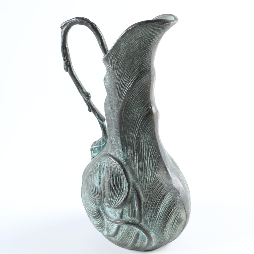 Art Nouveau Style Bronze Tone Leaf Pitcher