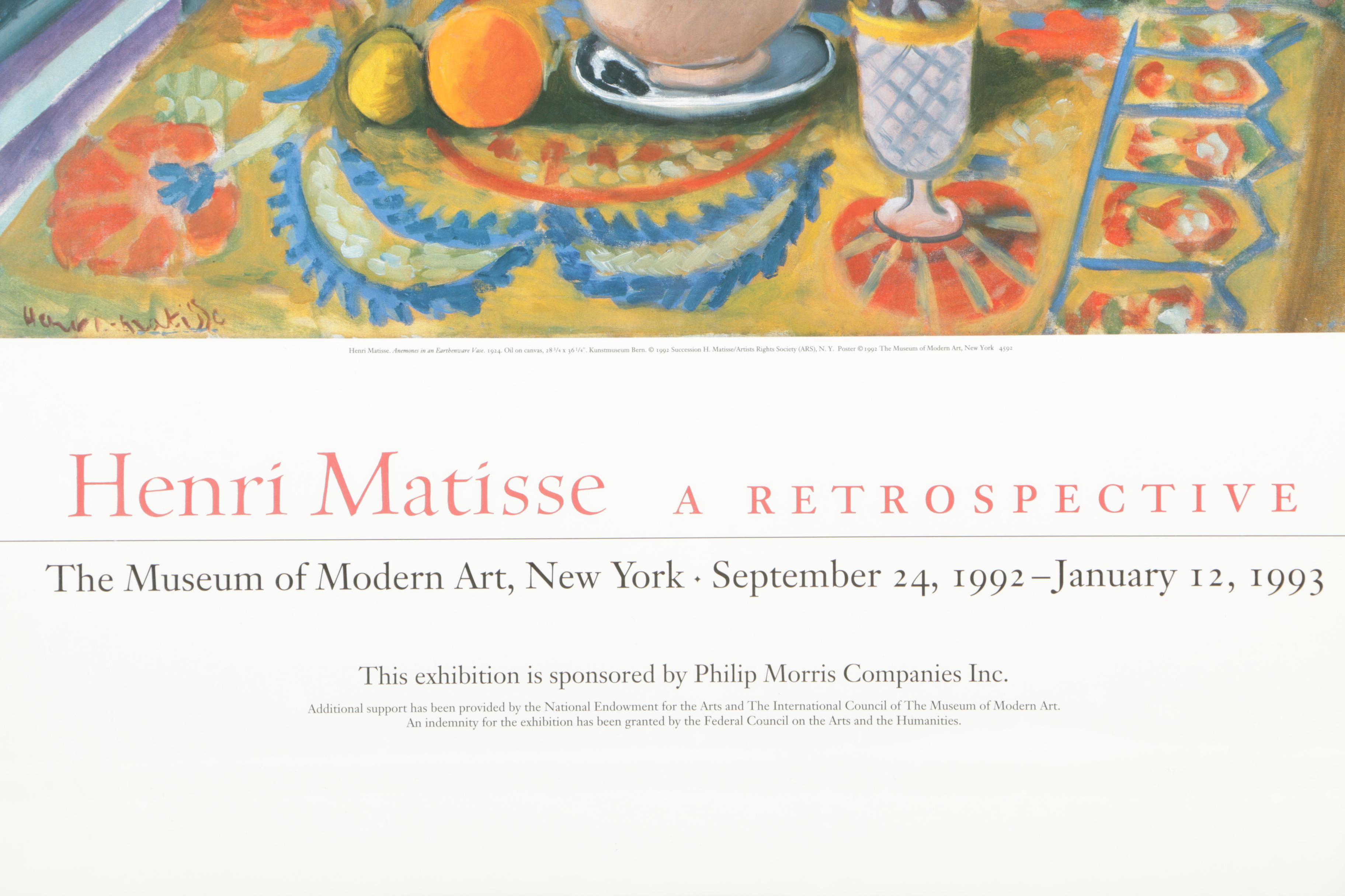 MoMA 1992 Poster for Matisse Exhibit After "Anemones in an Earthenware Vase"