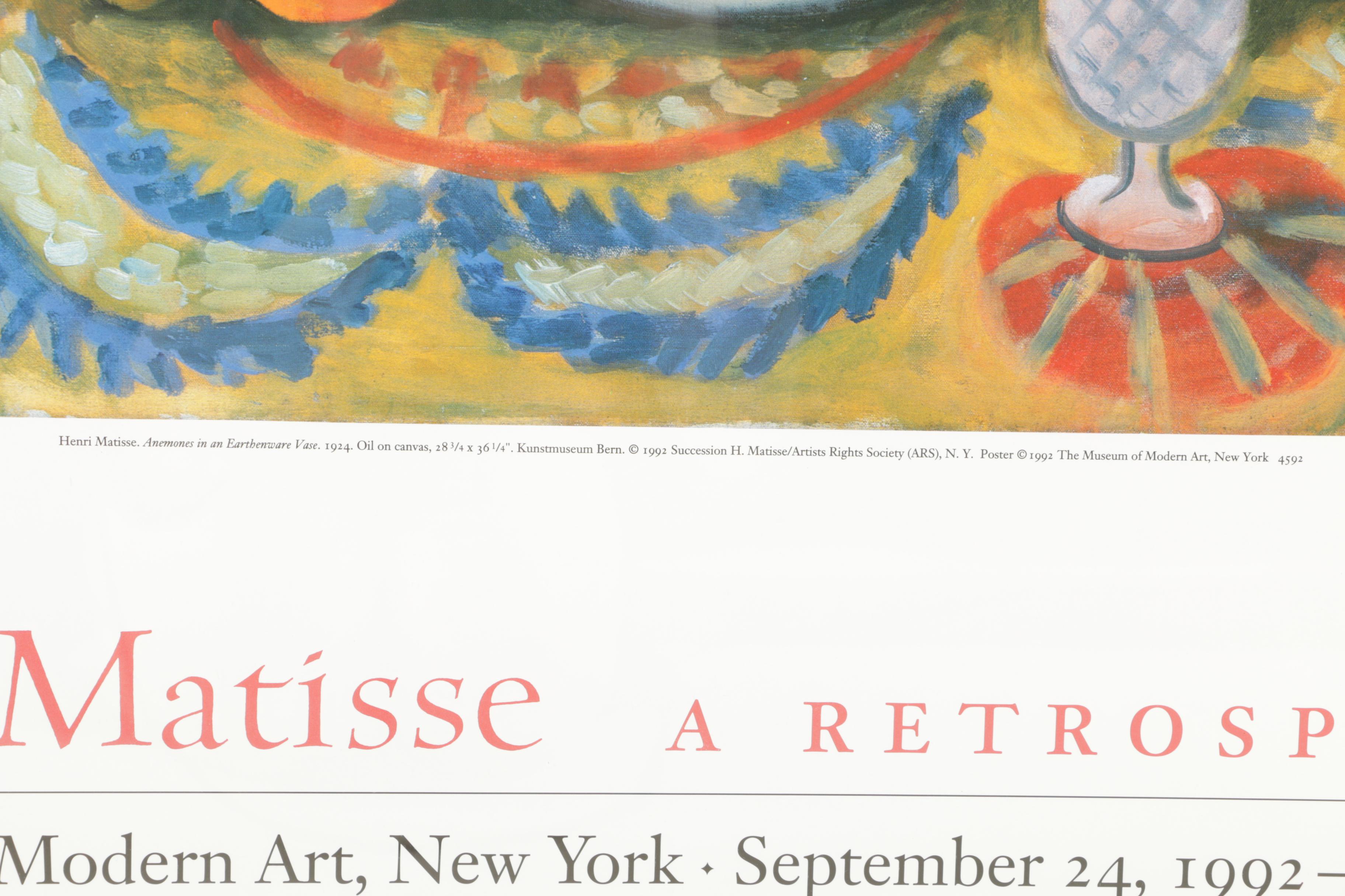 MoMA 1992 Poster for Matisse Exhibit After "Anemones in an Earthenware Vase"