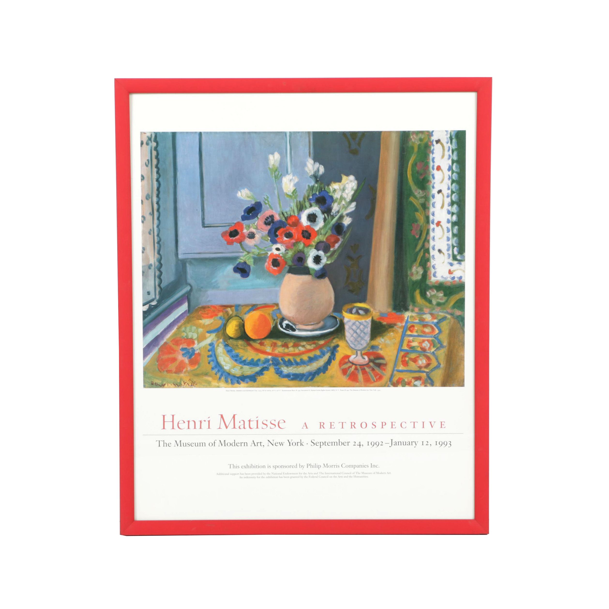 MoMA 1992 Poster for Matisse Exhibit After "Anemones in an Earthenware Vase"