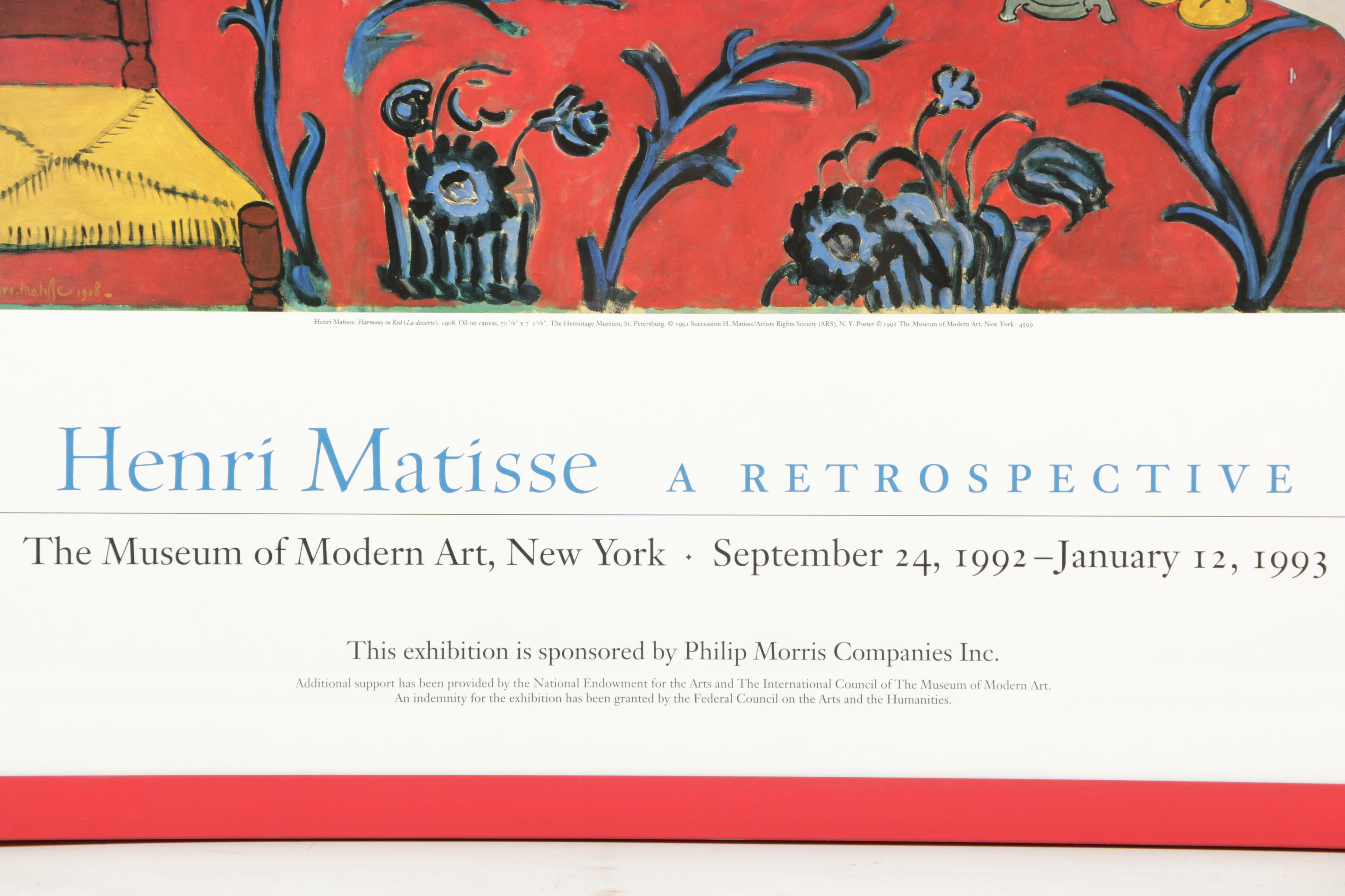 MoMA 1992 Poster for "Henri Matisse: A Retrospective" After "Harmony in Red"