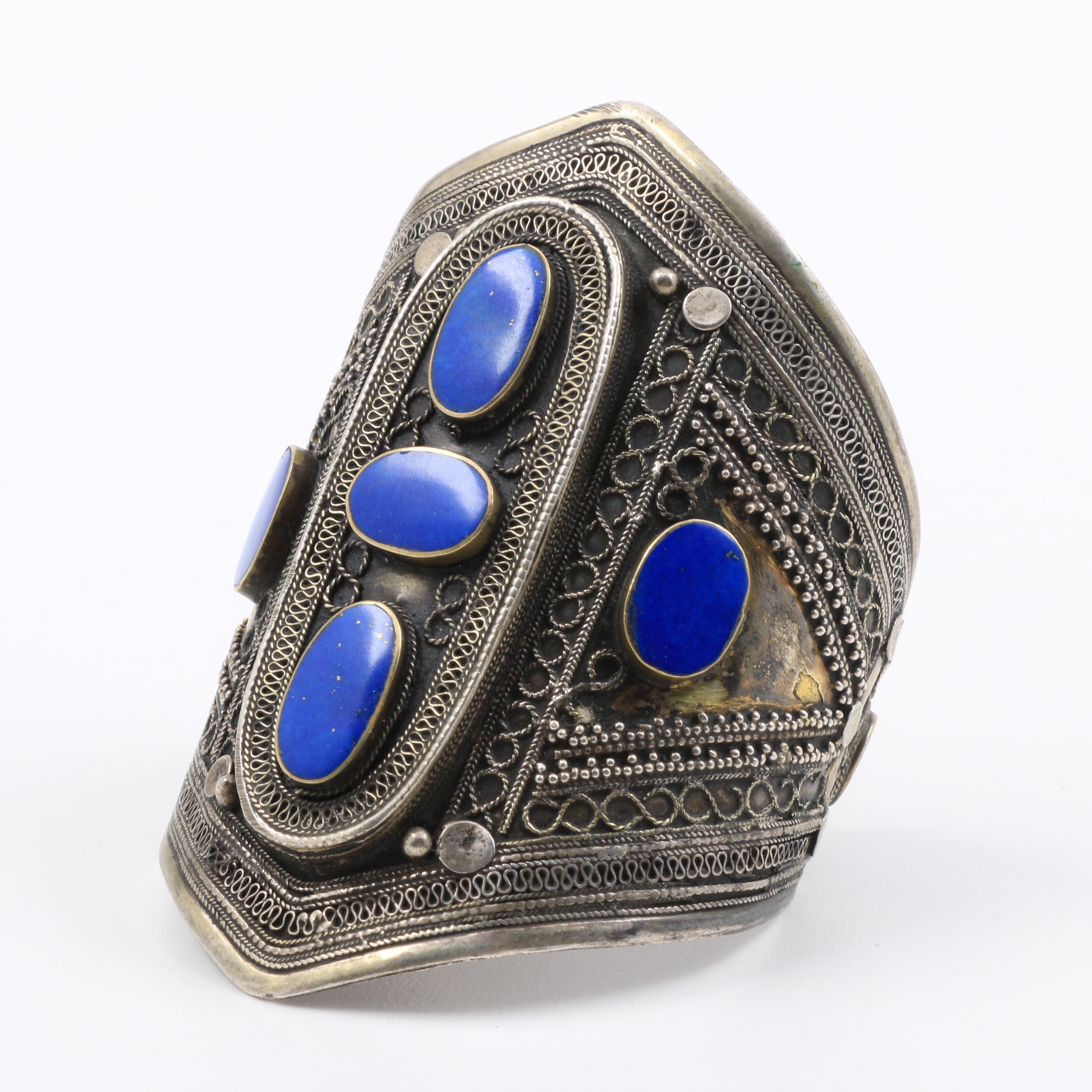 Large Turkish Silver Plate Lapis Lazuli Cuff Bracelet
