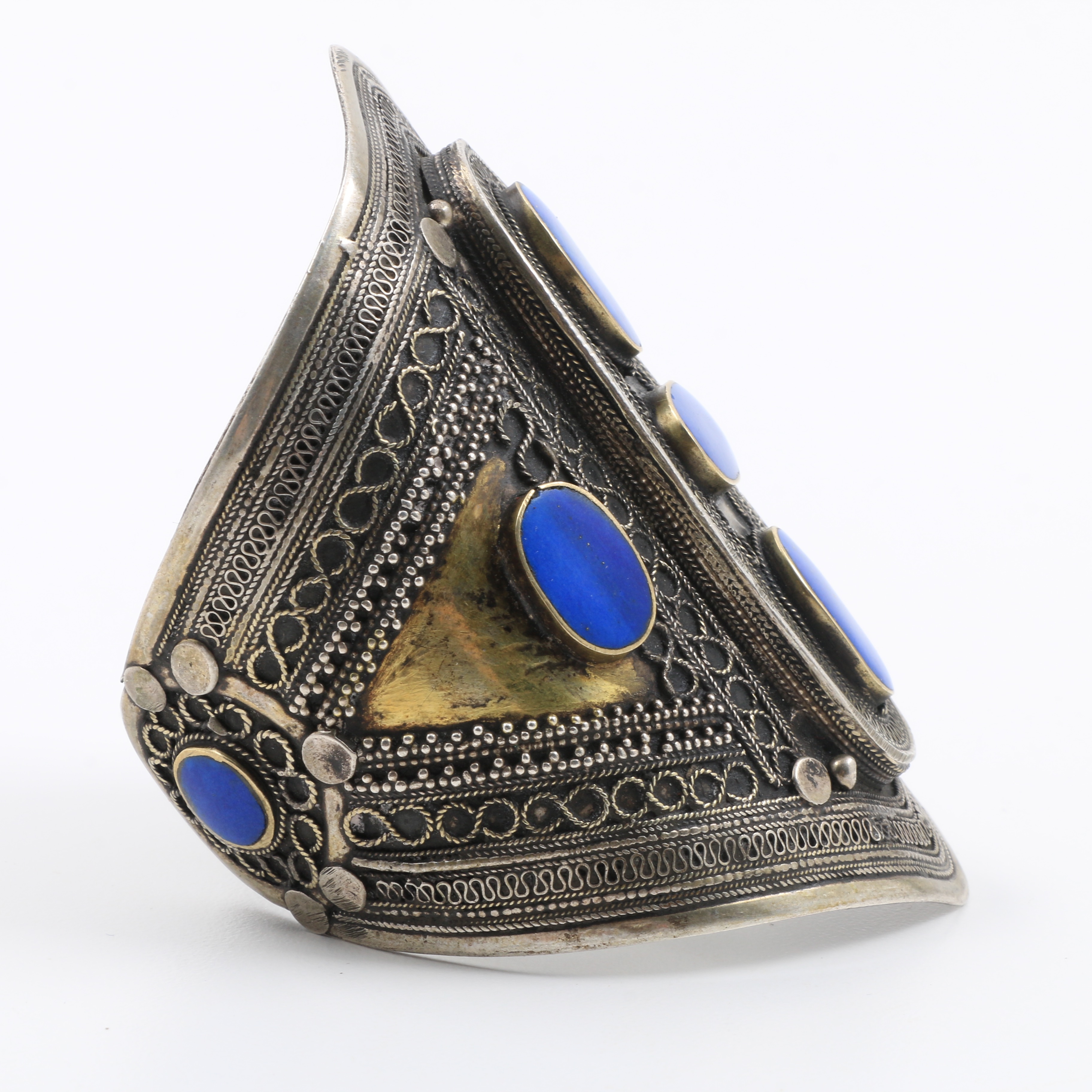 Large Turkish Silver Plate Lapis Lazuli Cuff Bracelet