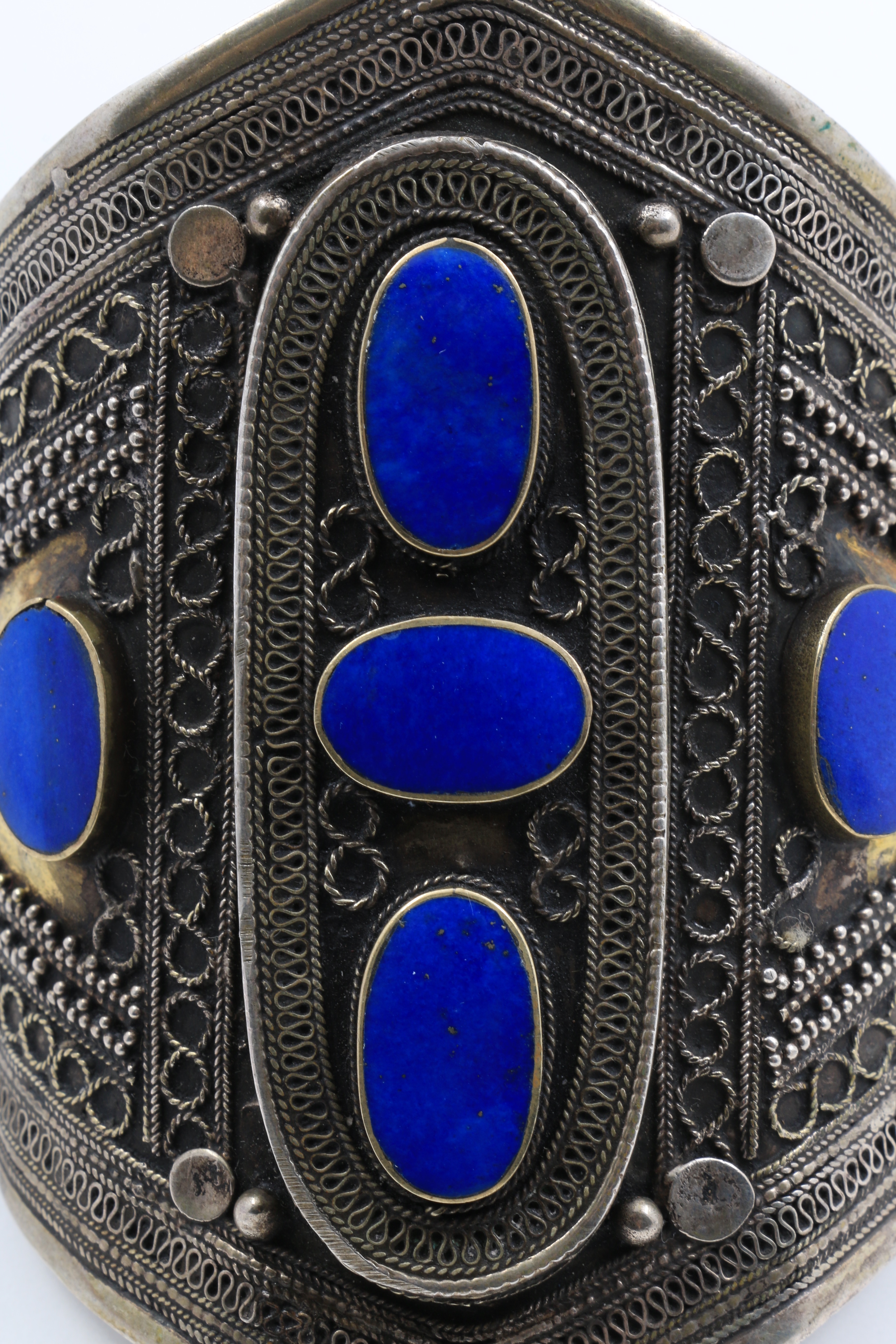 Large Turkish Silver Plate Lapis Lazuli Cuff Bracelet