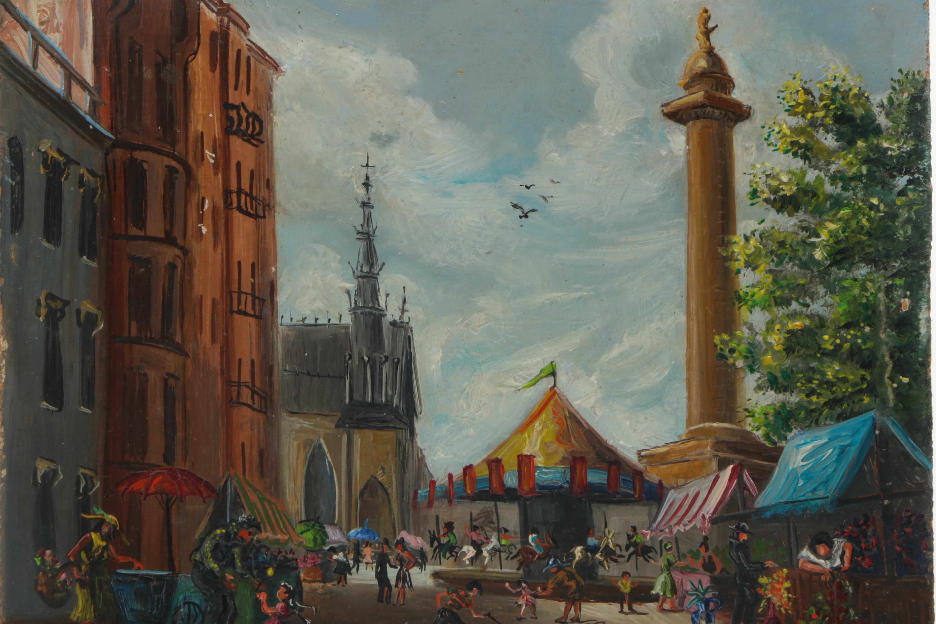 Lois Grieger Oil Painting on Board of Baltimore Street Festival