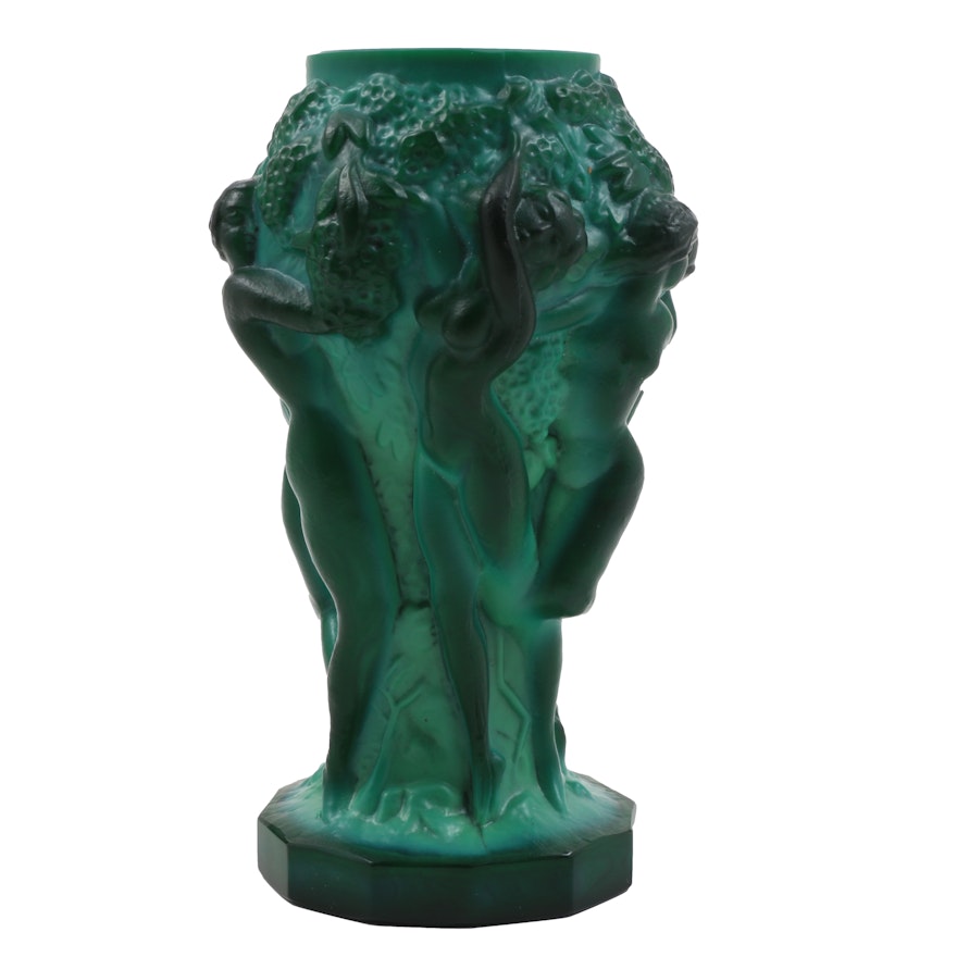 Hoffmann and Schlevogt Art Deco Malachite Glass Vase