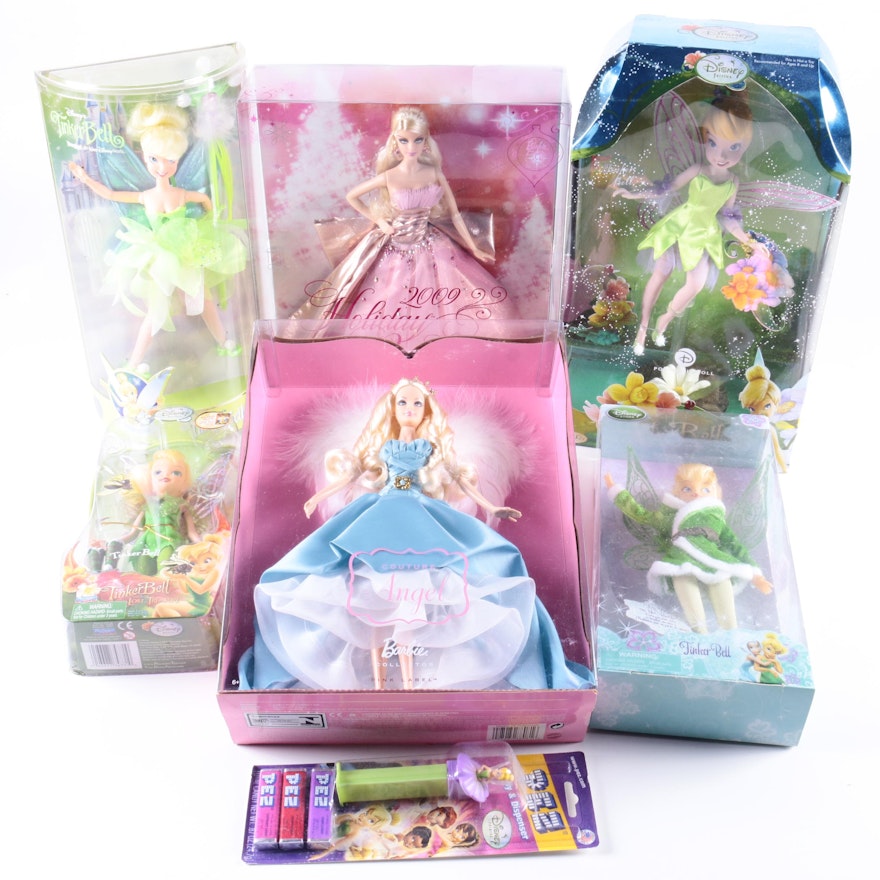 Barbie Princess and Angel and Disney Tinkerbell Dolls in Boxes