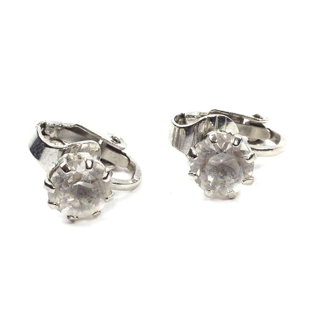 Silver Toned Clip-On Earrings with Clear Stones
