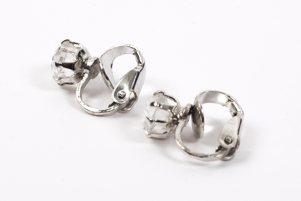 Silver Toned Clip-On Earrings with Clear Stones