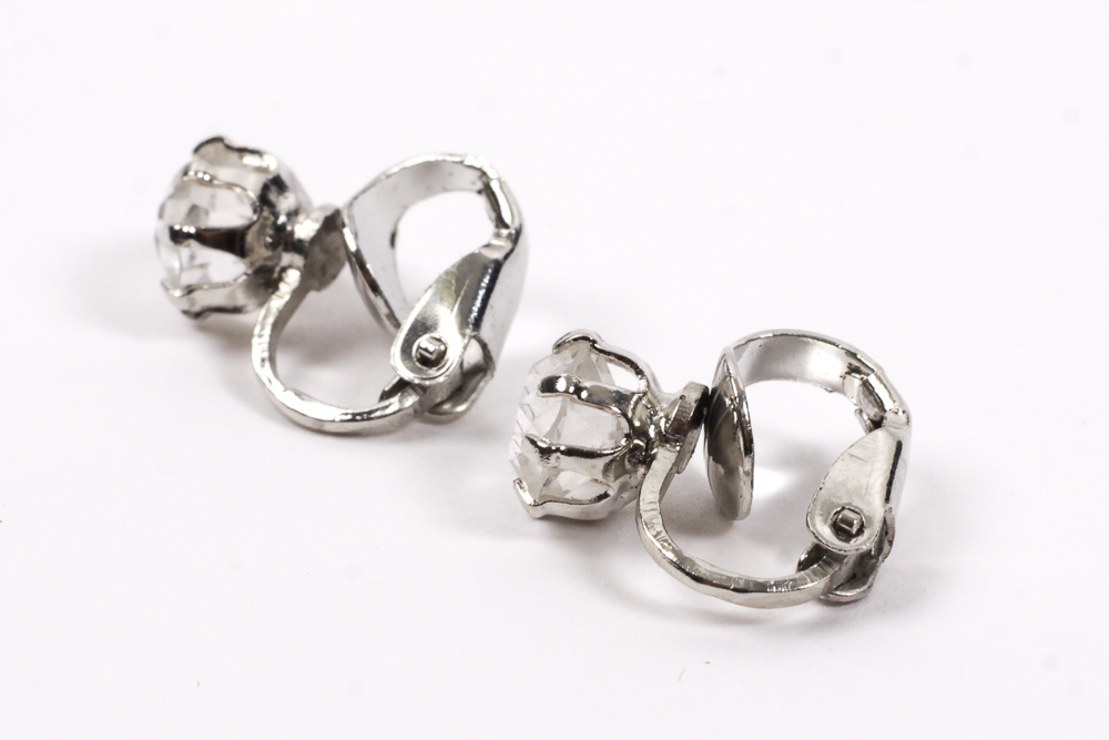 Silver Toned Clip-On Earrings with Clear Stones