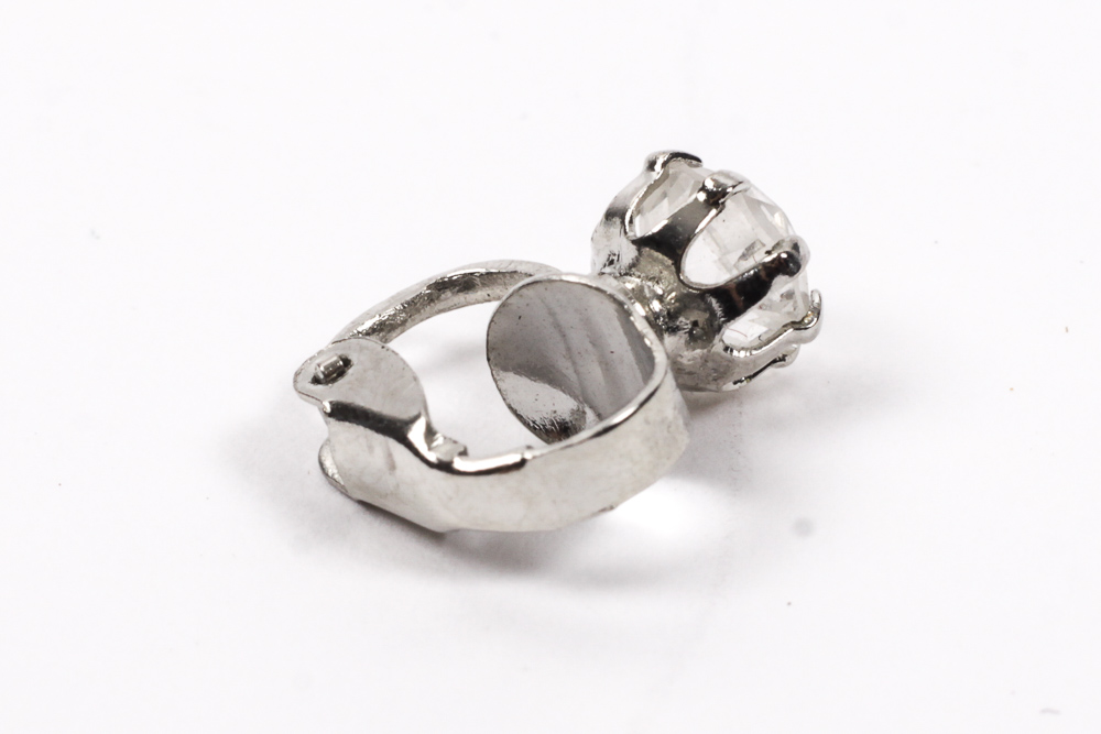 Silver Toned Clip-On Earrings with Clear Stones