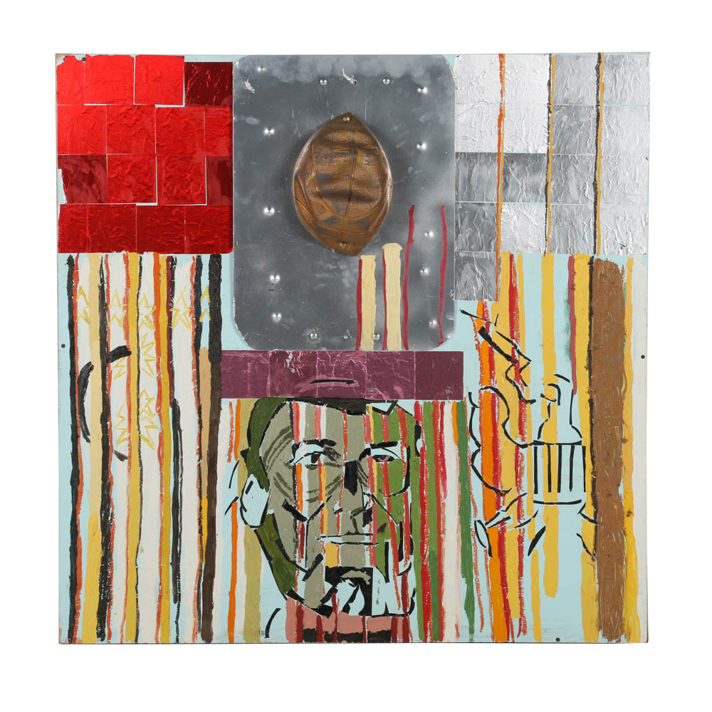 Clintel Steed Mixed Media Painting on Board "Lincoln with Golden Basketball"