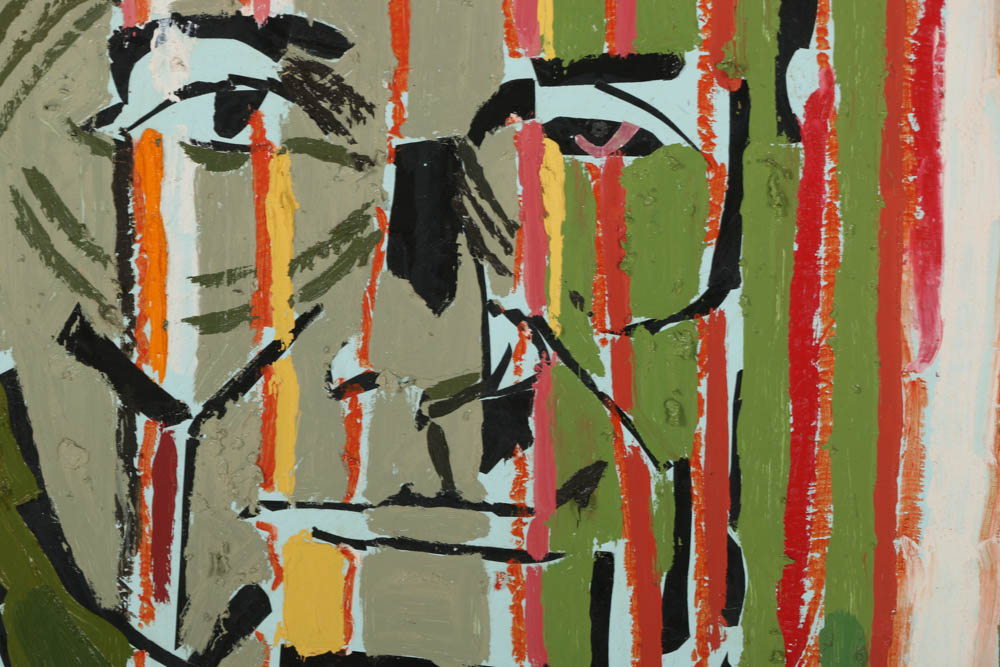 Clintel Steed Mixed Media Painting on Board "Lincoln with Golden Basketball"