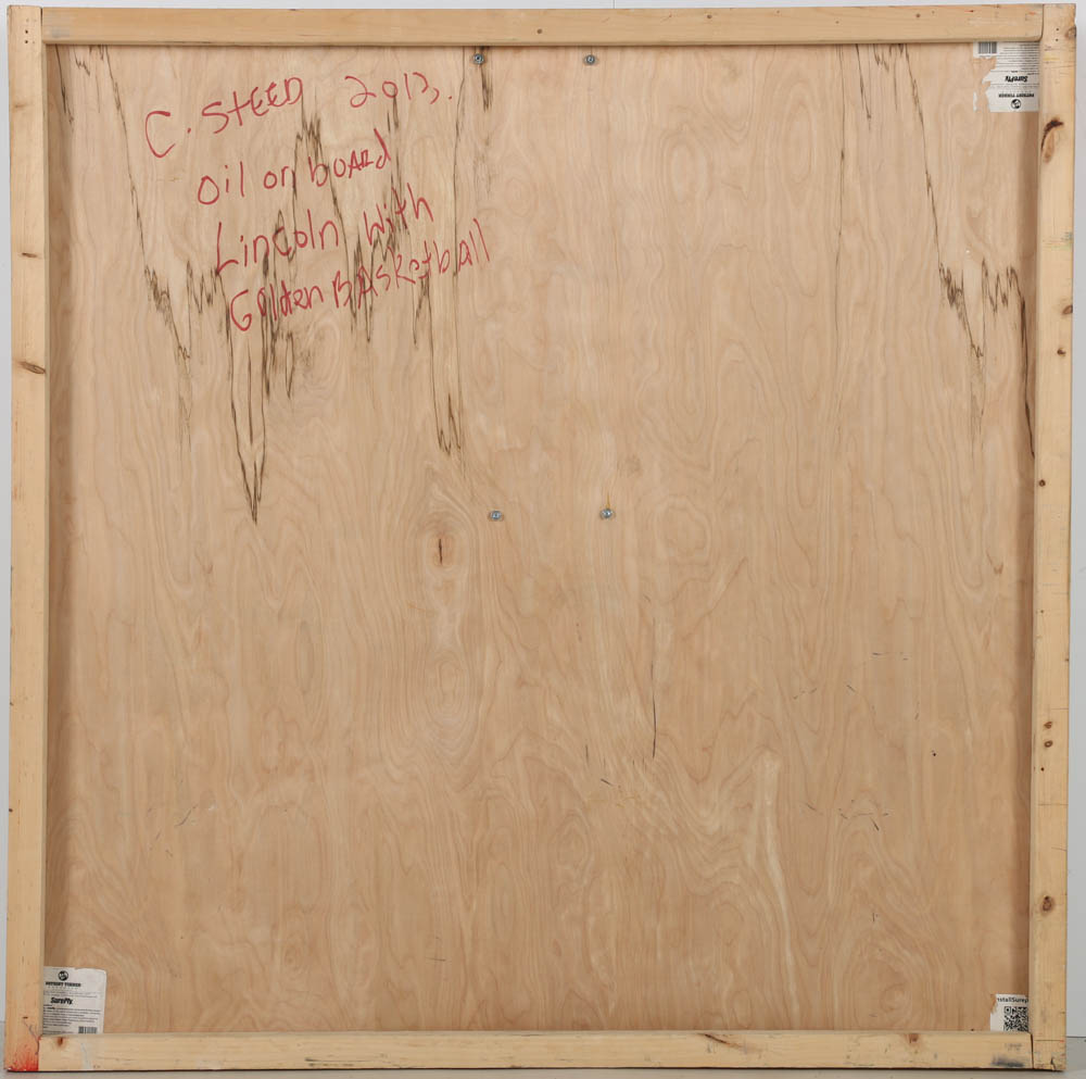 Clintel Steed Mixed Media Painting on Board "Lincoln with Golden Basketball"