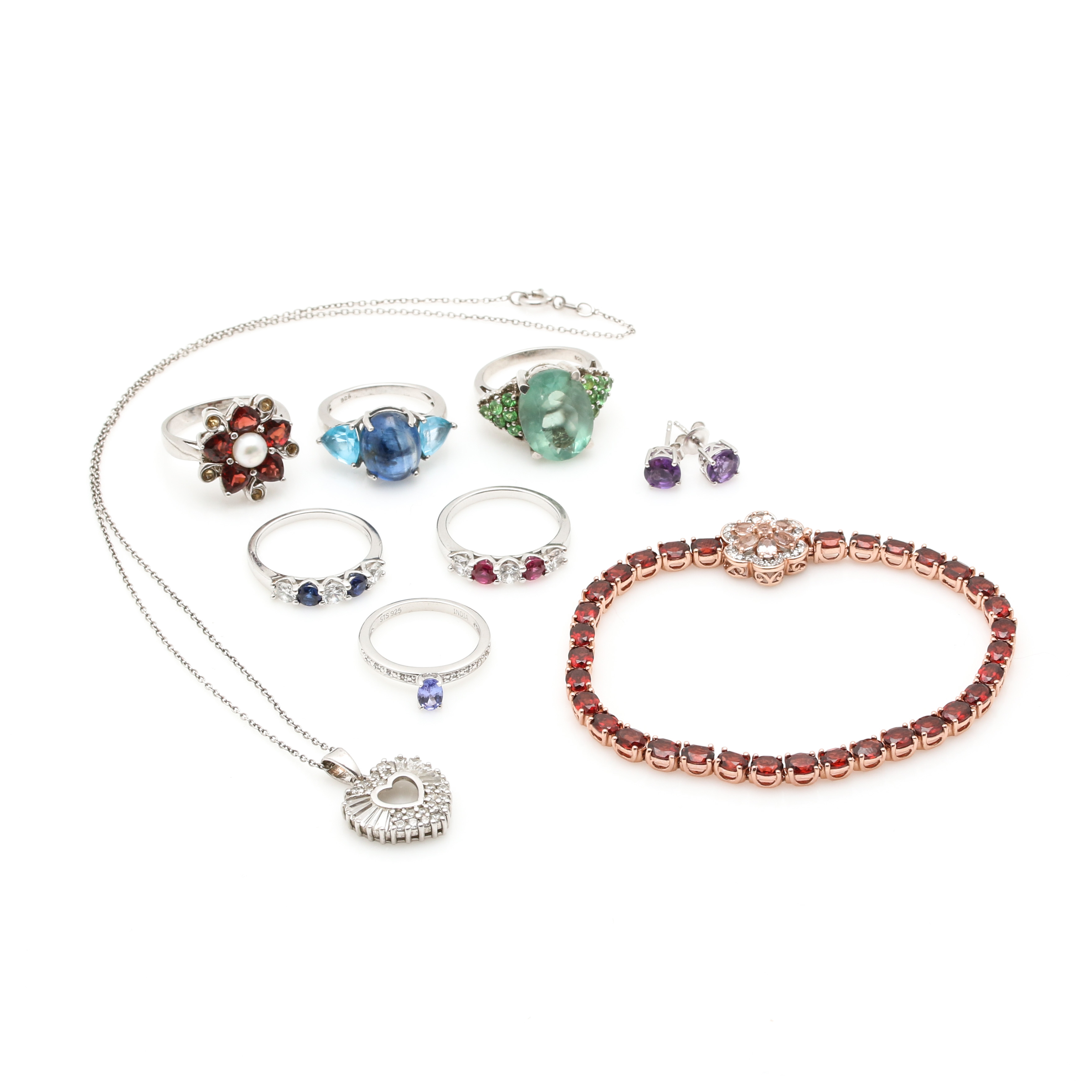 Sterling Silver Jewelry Assortment Including Morganite and Tanzanite