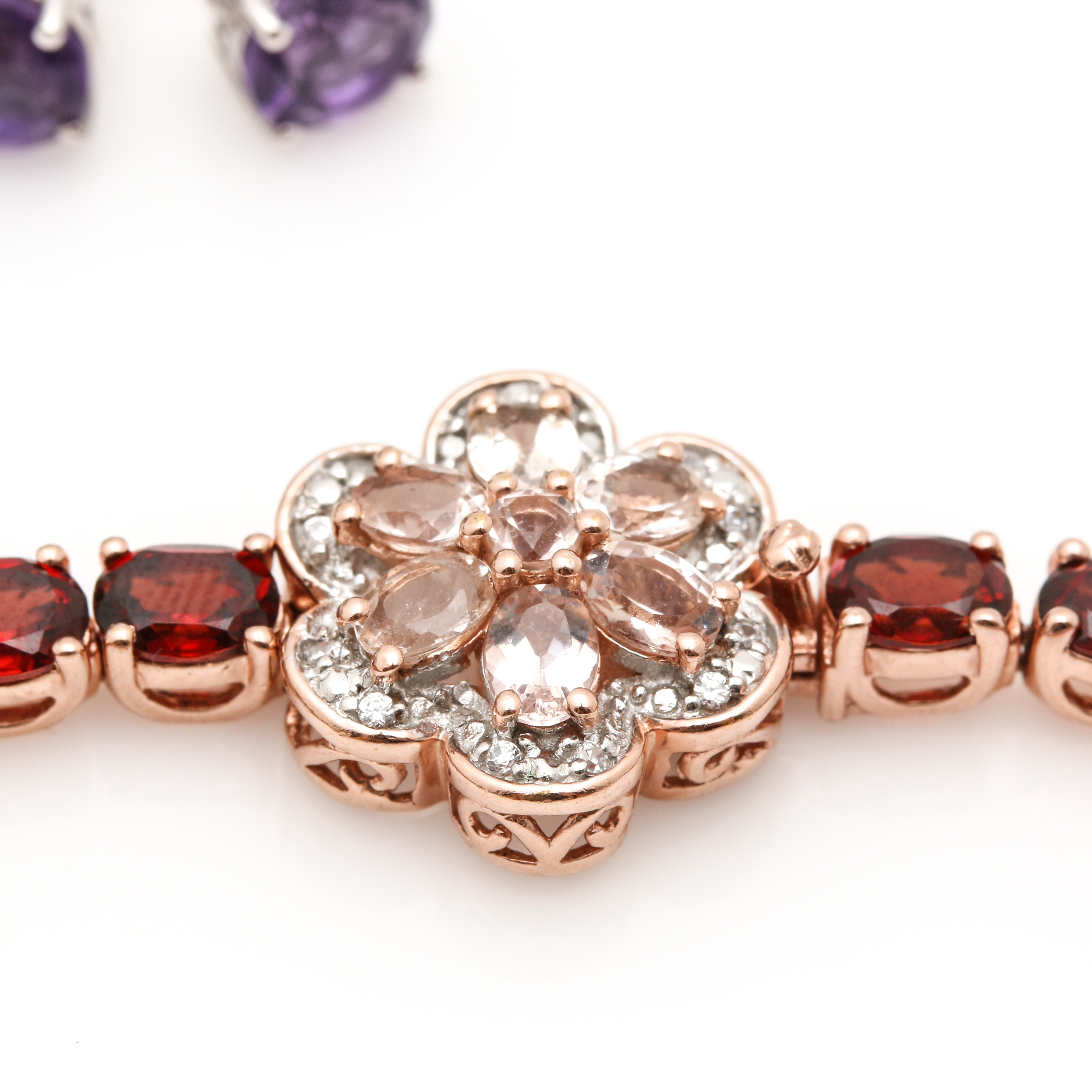 Sterling Silver Jewelry Assortment Including Morganite and Tanzanite