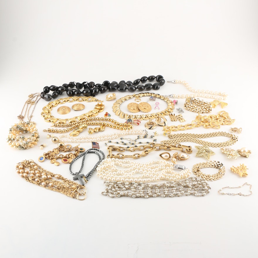 Assortment of Gold Tone and Imitation Pearl Jewelry
