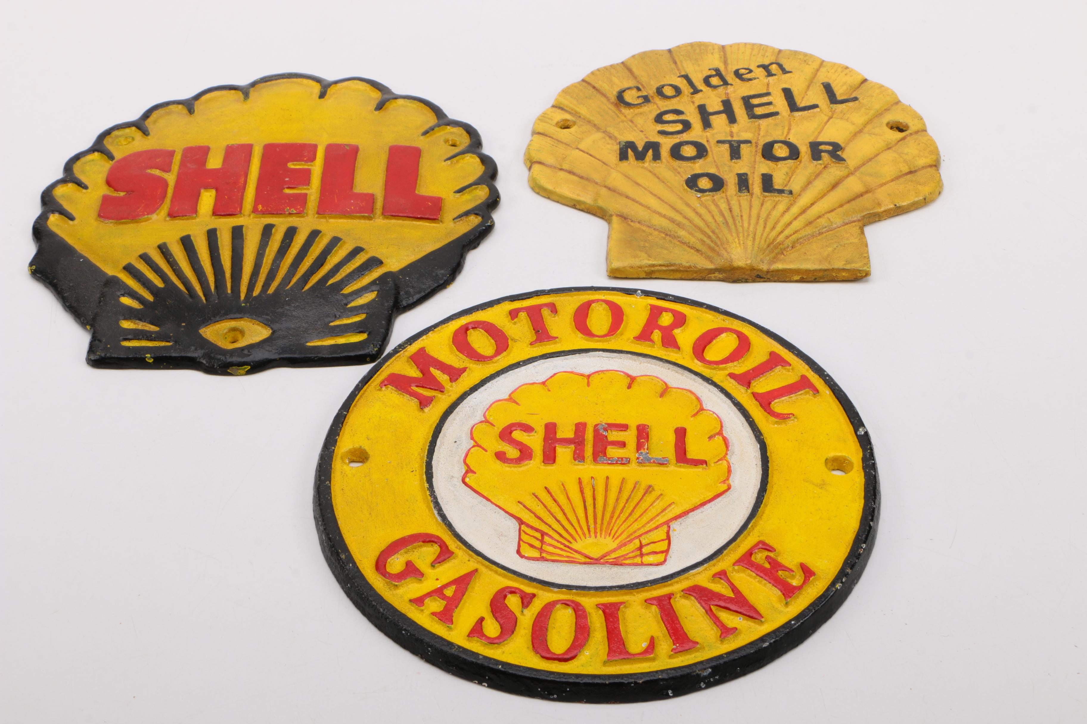 Vintage Cast Iron Shell Oil Advertising Signs