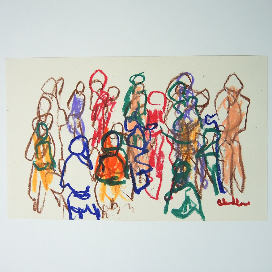Paul Chidlaw Mixed Media on Paper Abstract Expressionism Gestural Crowd