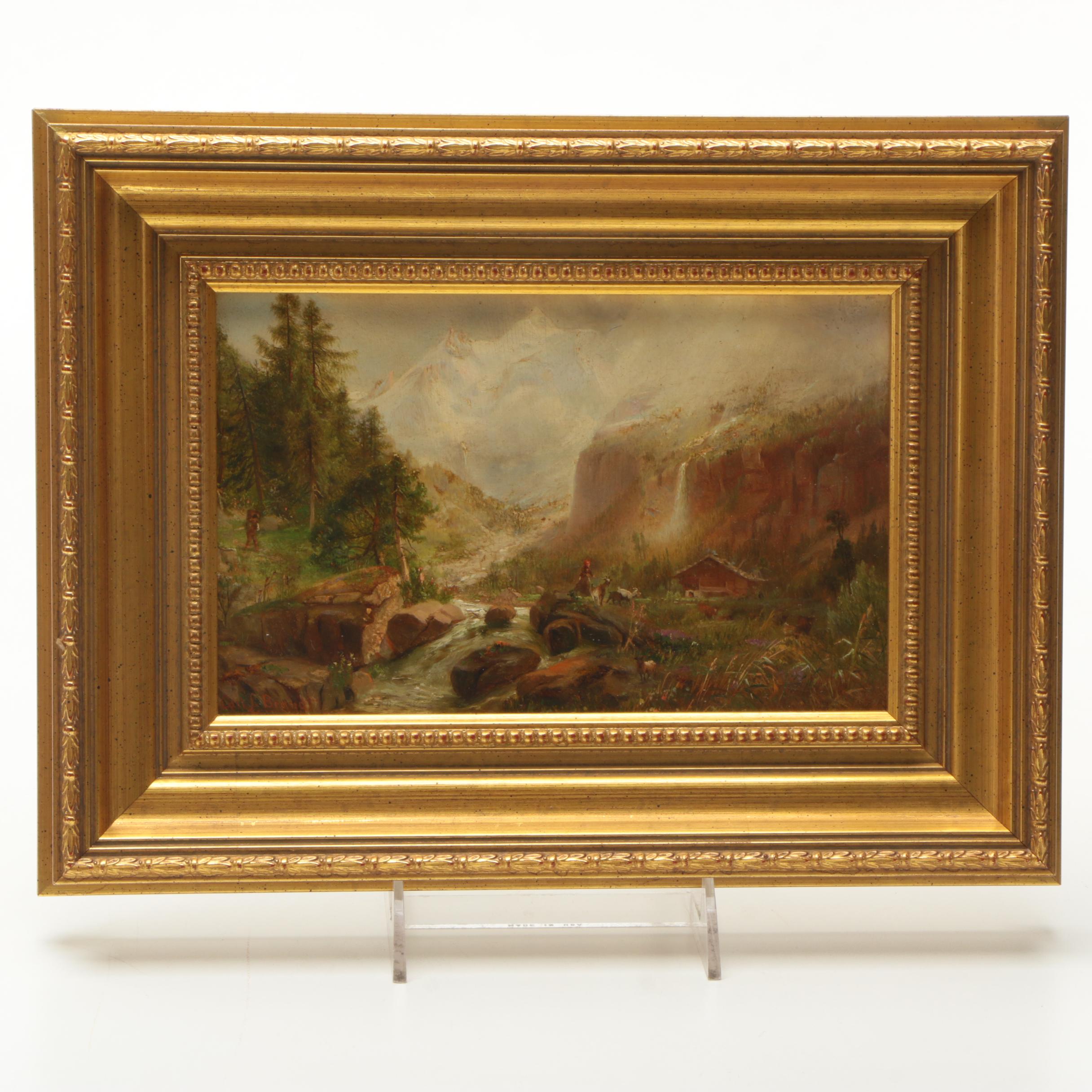 Carl L. Brandt Landscape Oil Painting on Board of Riverside Cabin