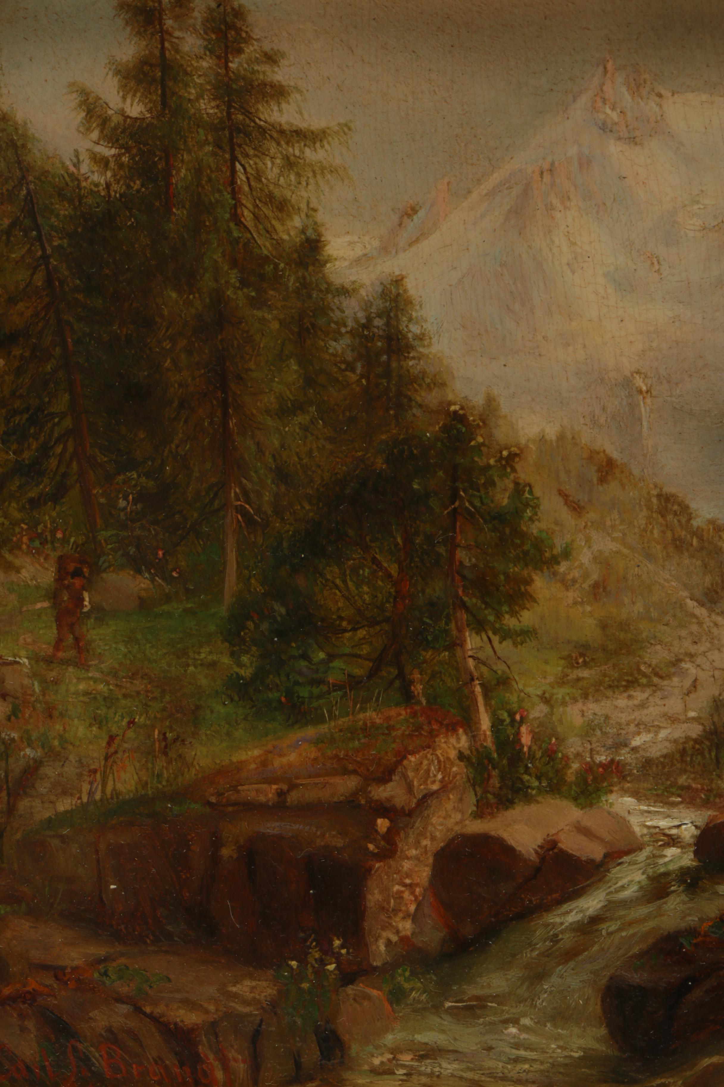 Carl L. Brandt Landscape Oil Painting on Board of Riverside Cabin