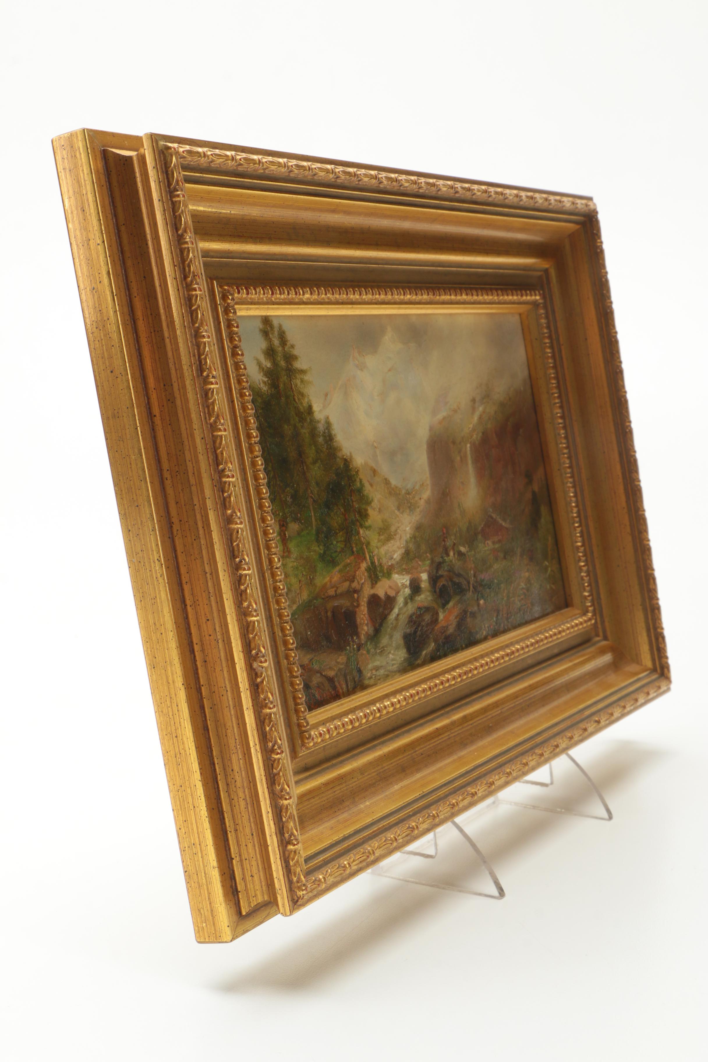 Carl L. Brandt Landscape Oil Painting on Board of Riverside Cabin