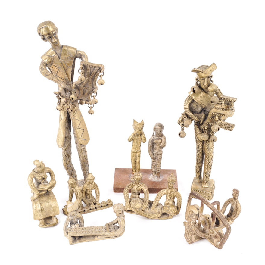Collection of Brass Tone Metal Figurines