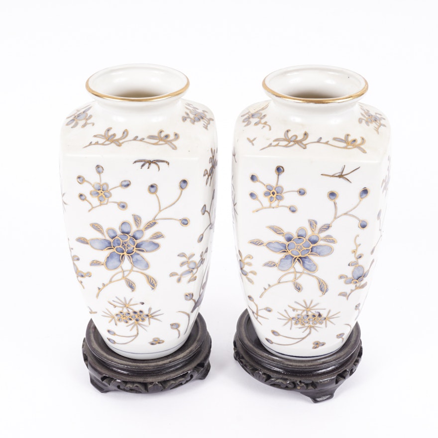 Chinese Hand-painted Blue Porcelain Vases