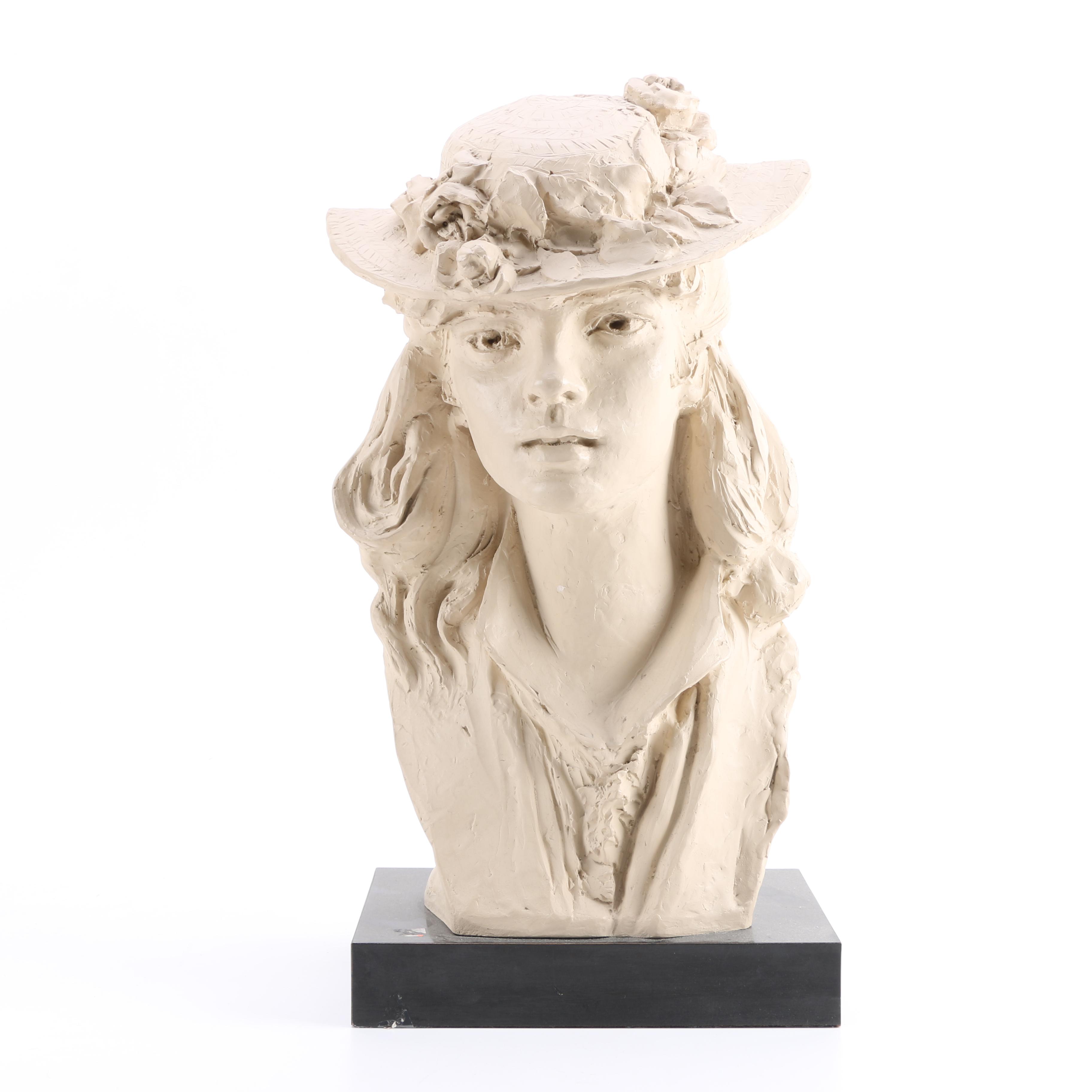 Plaster Sculpture After Auguste Rodin "Young Woman in a Floral Hat"