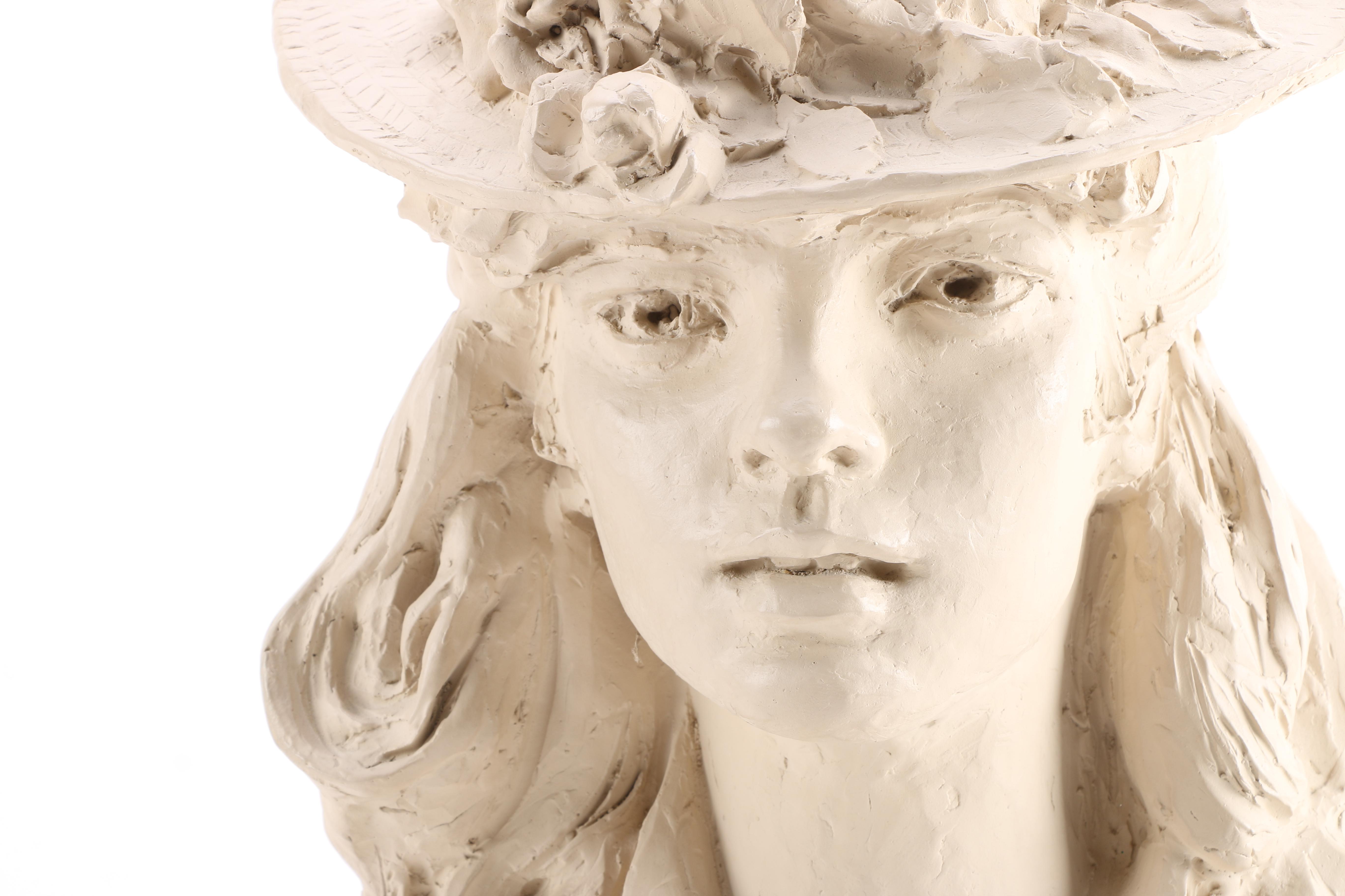 Plaster Sculpture After Auguste Rodin "Young Woman in a Floral Hat"