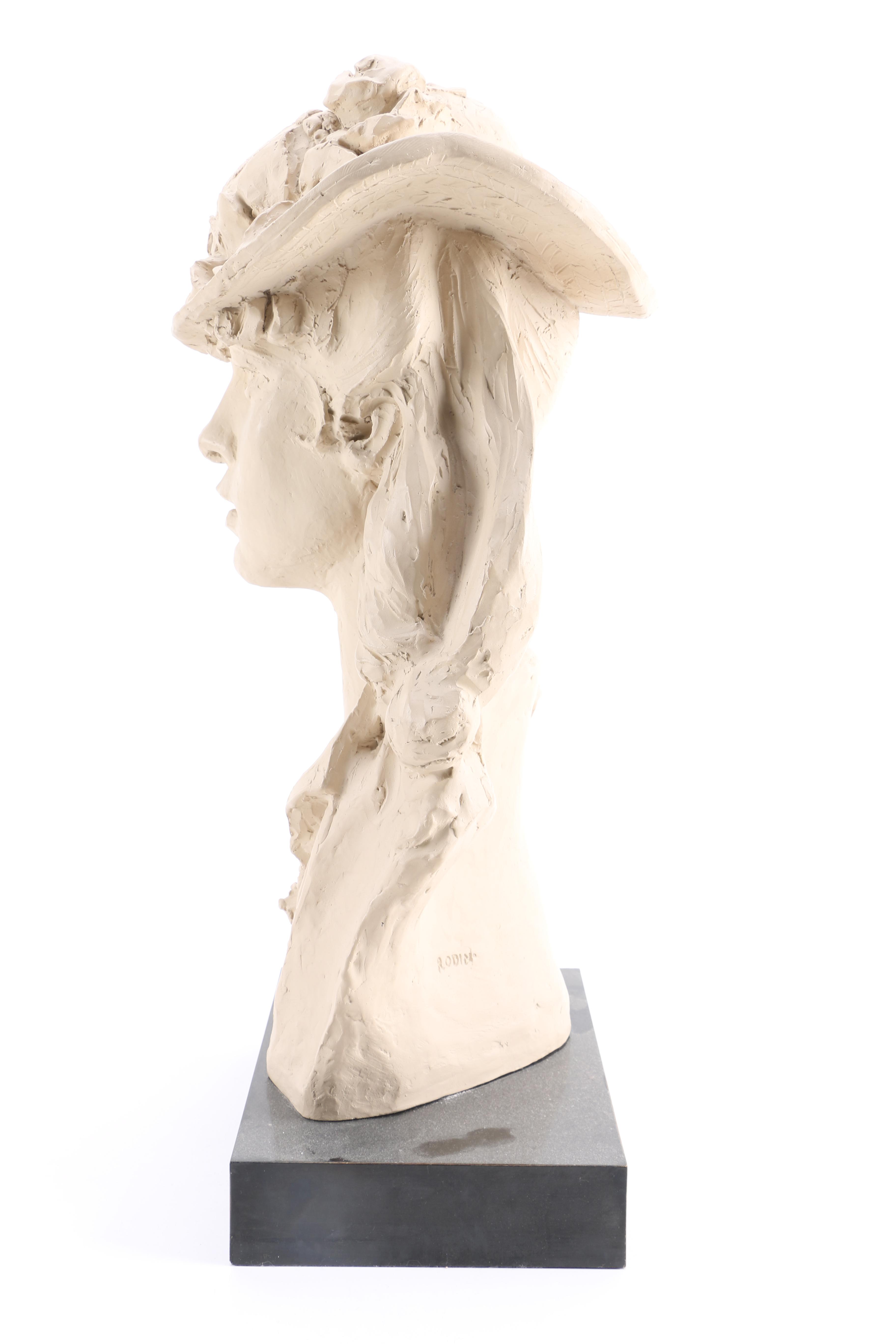 Plaster Sculpture After Auguste Rodin "Young Woman in a Floral Hat"
