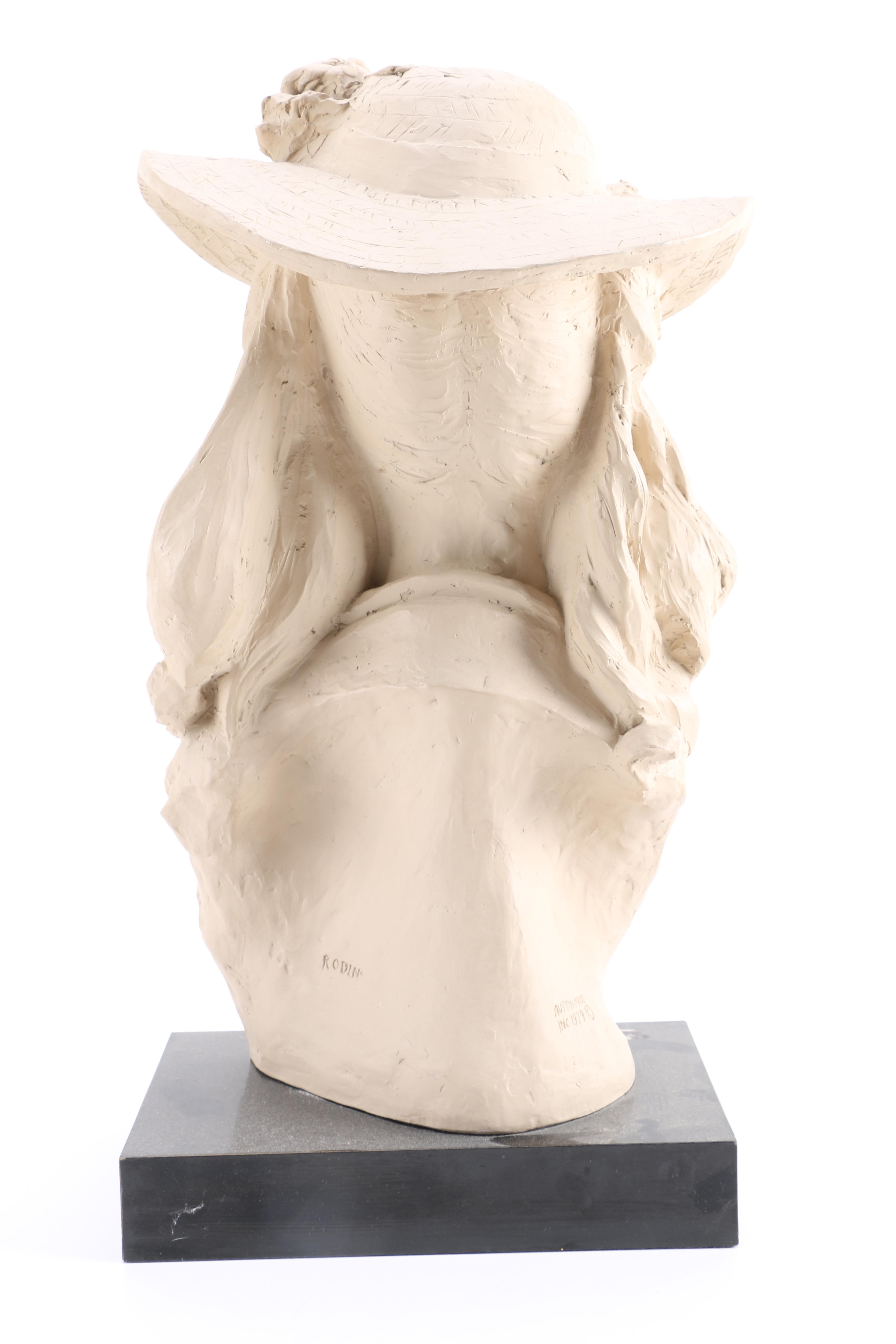 Plaster Sculpture After Auguste Rodin "Young Woman in a Floral Hat"