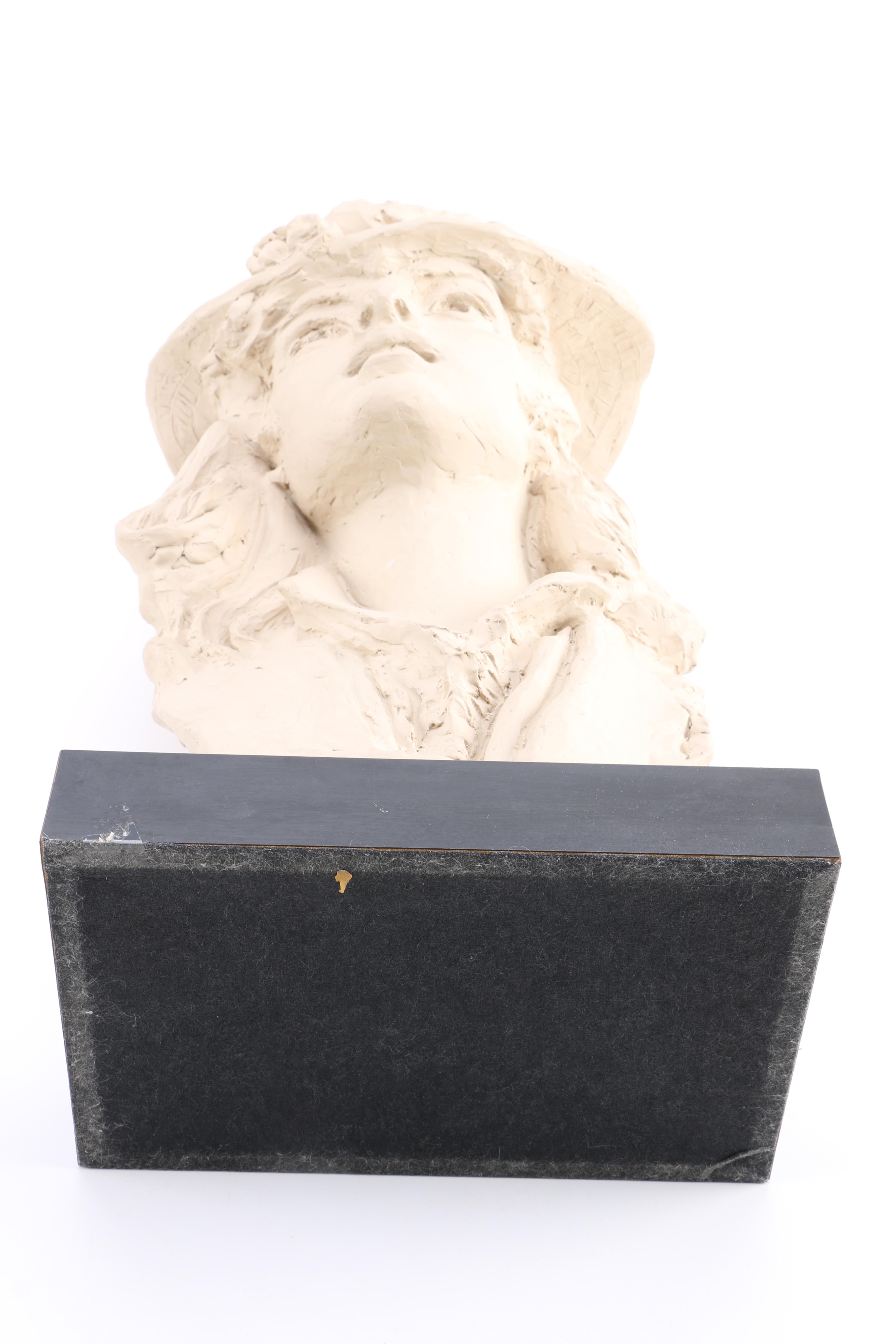 Plaster Sculpture After Auguste Rodin "Young Woman in a Floral Hat"