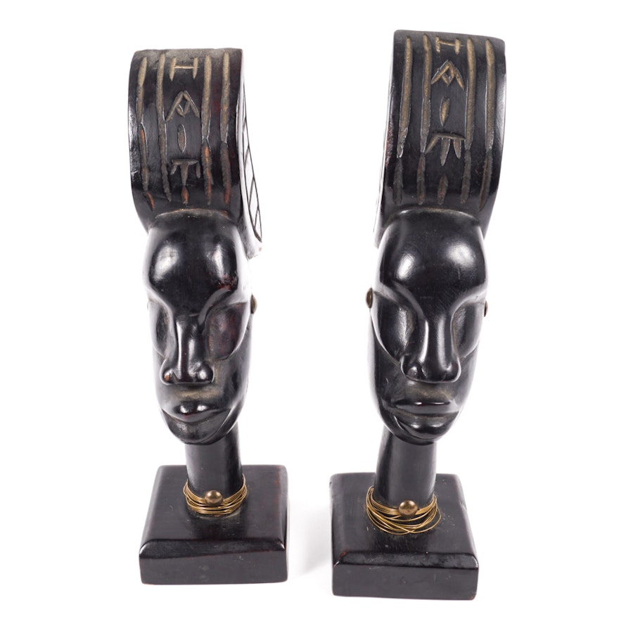 Haitian Hand Carved Wooden Busts