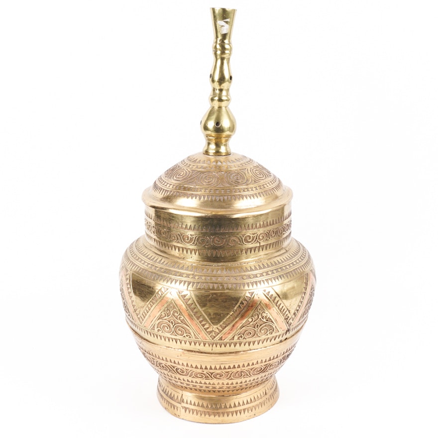 Large Brass Lidded Vessel