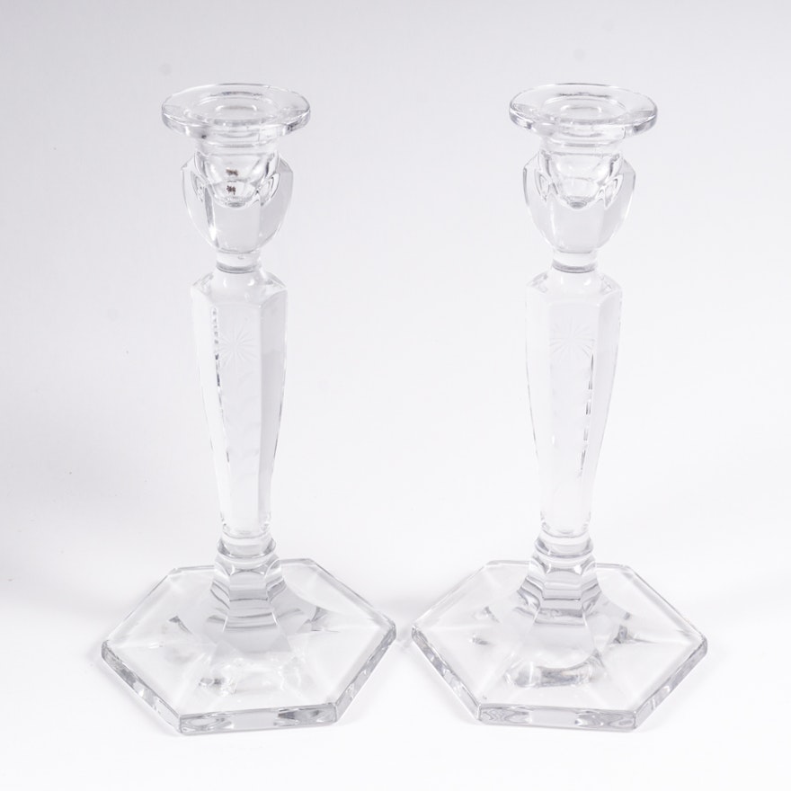 Pair of Pressed Glass Candle Holders