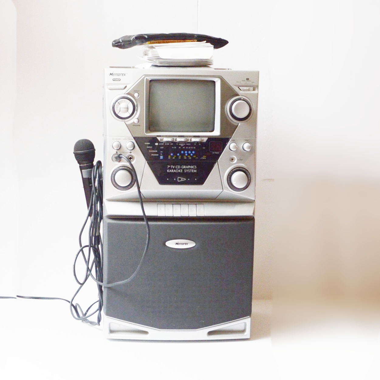Memorex Karaoke Machine with CDs, and Hitachi Boombox