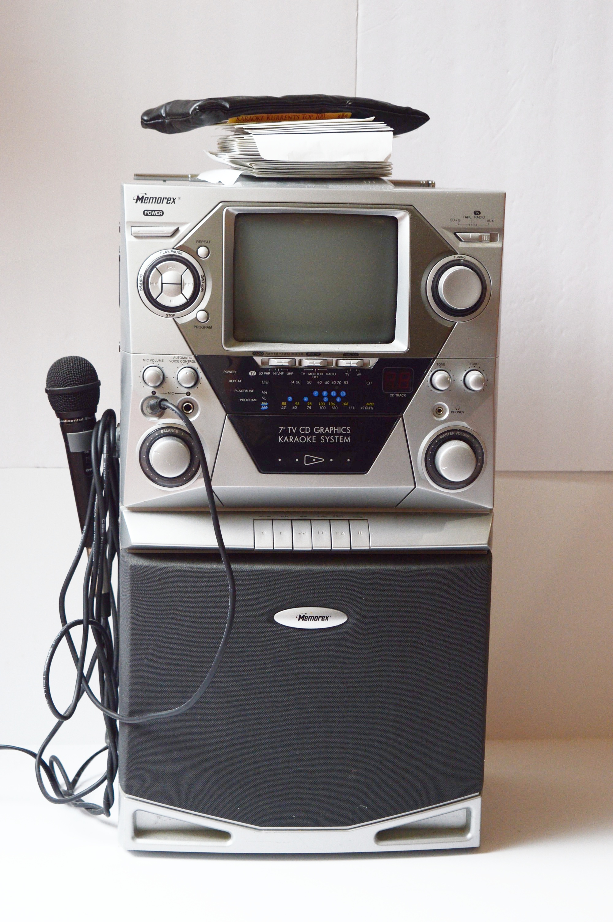 Memorex Karaoke Machine with CDs, and Hitachi Boombox