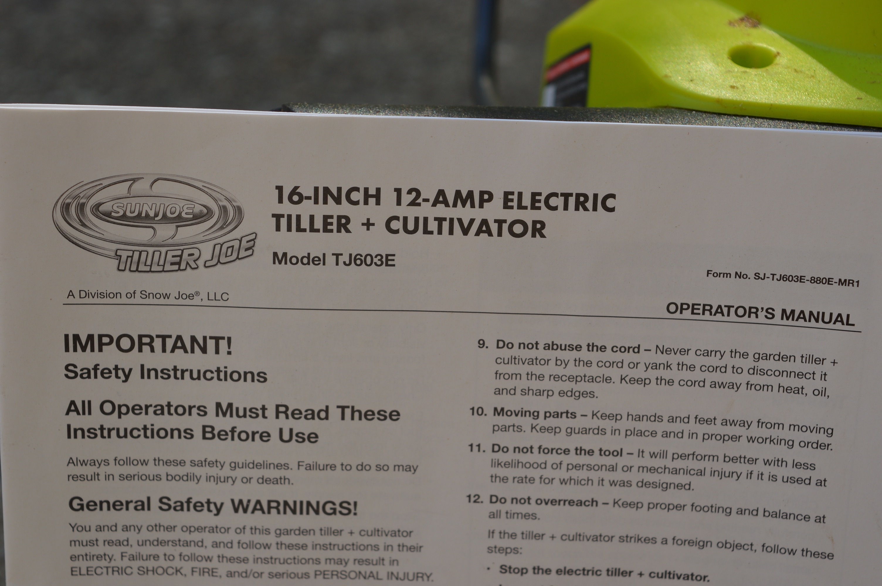 SUNJOE Tiller Joe 16" 12 Amp Tiller and Cultivator