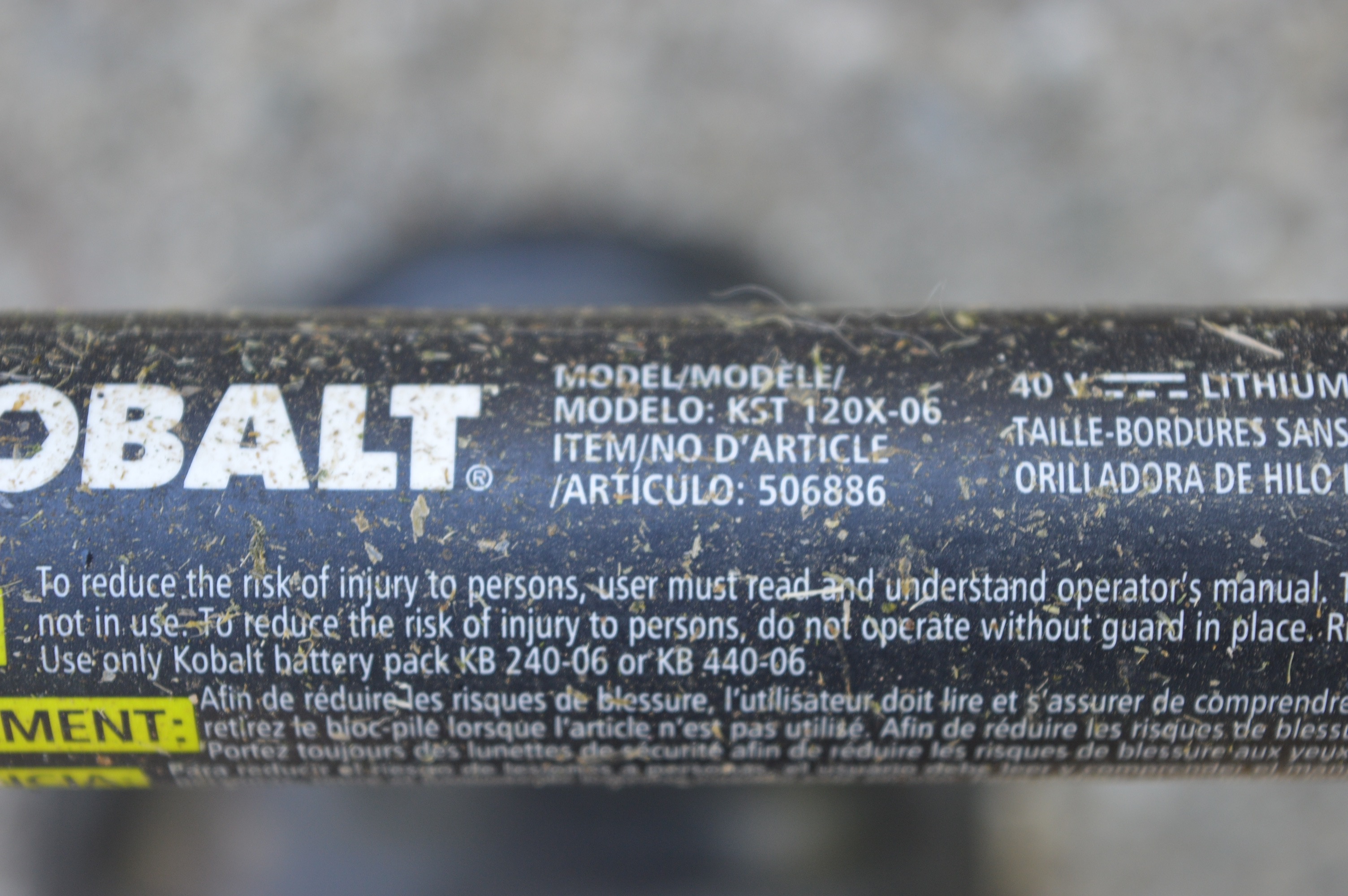 Kobalt 40V Max Lithium Ion Battery String Trimmer